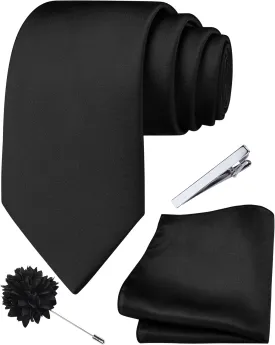 Branduce 3.15"8cm Mens Tie and Lapel Pin Solid Necktie Handkerchief Tie Clip Set for Men