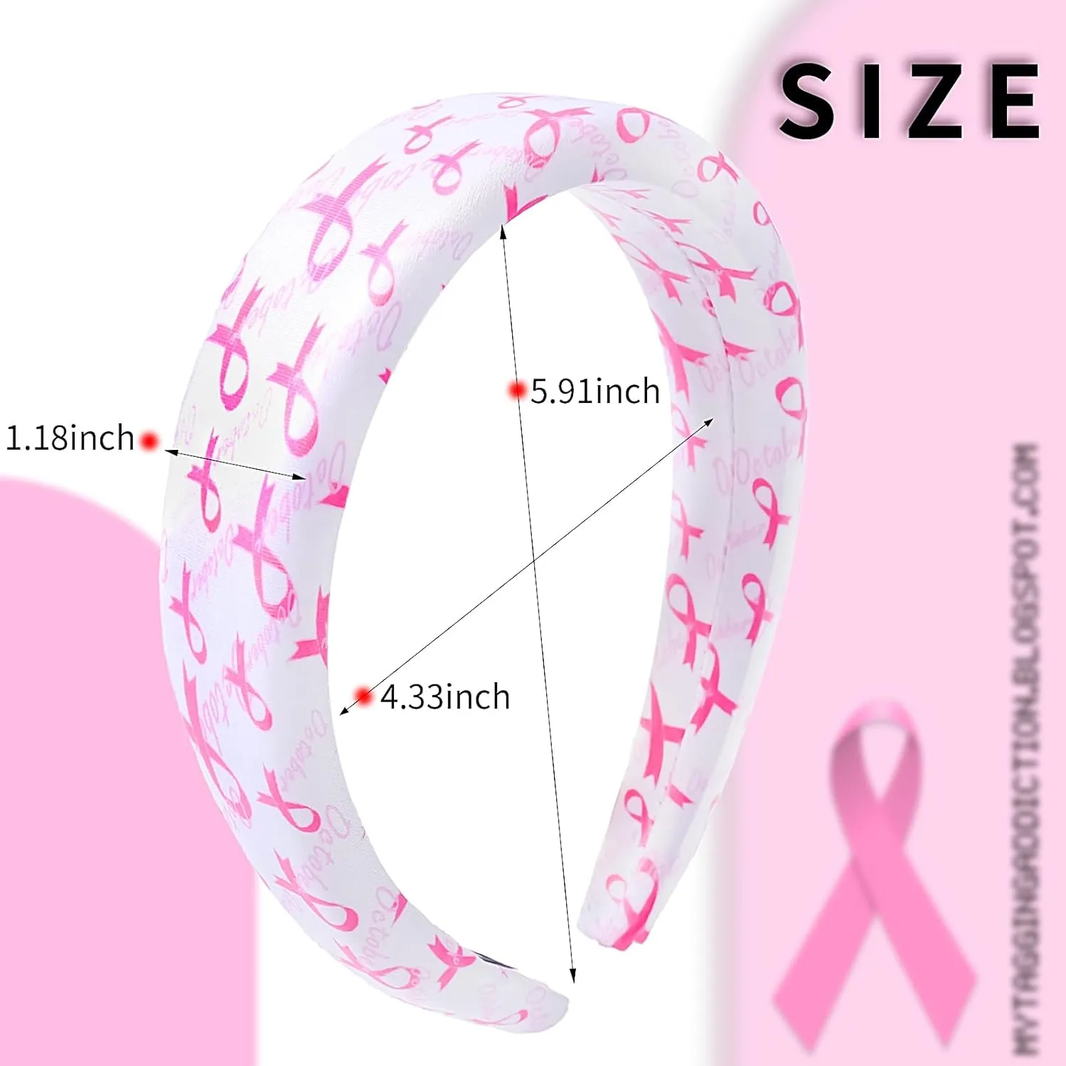 Breast Cancer Awareness Headband for Women Girls Pink Ribbon Hair Hoop Ribbon Wide Hairband Survivor Support Headwear Hair Accessories for Anti-Cancer Public Welfare Activities Supplies 1PCS(White)