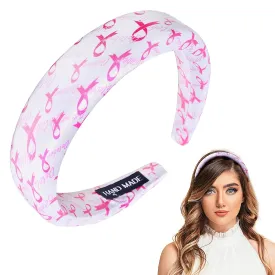 Breast Cancer Awareness Headband for Women Girls Pink Ribbon Hair Hoop Ribbon Wide Hairband Survivor Support Headwear Hair Accessories for Anti-Cancer Public Welfare Activities Supplies 1PCS(White)