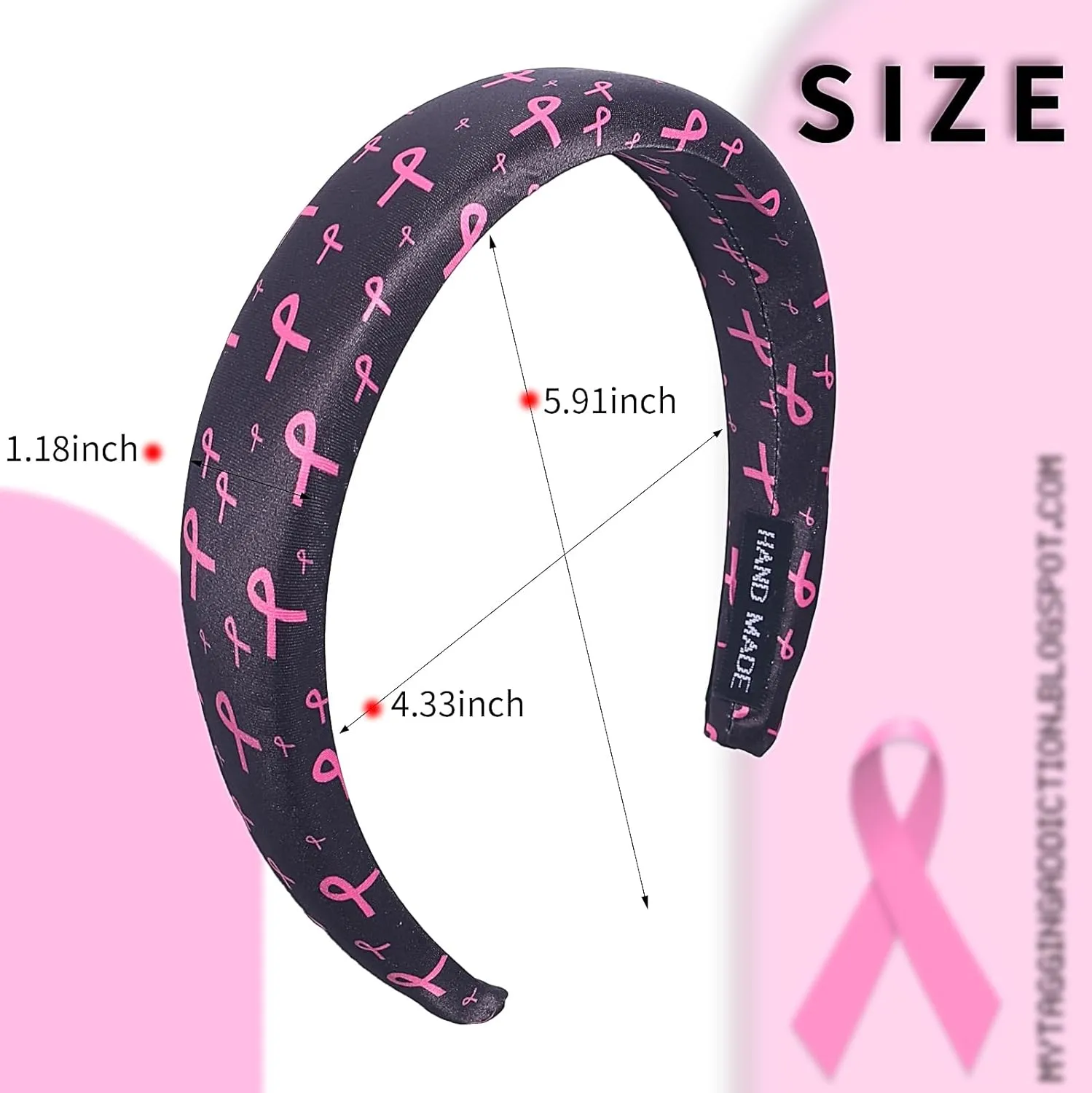 Breast Cancer Awareness Headband for Women Girls Pink Ribbon Hairband Ribbon Wide Hair Hoop Survivor Support Headwear Hair Accessories for Anti-Cancer Public Welfare Activities Supplies 1PCS(Black)