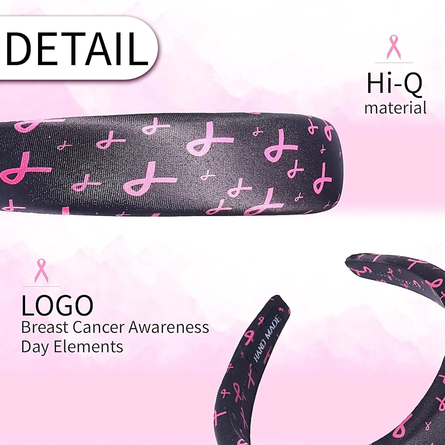 Breast Cancer Awareness Headband for Women Girls Pink Ribbon Hairband Ribbon Wide Hair Hoop Survivor Support Headwear Hair Accessories for Anti-Cancer Public Welfare Activities Supplies 1PCS(Black)