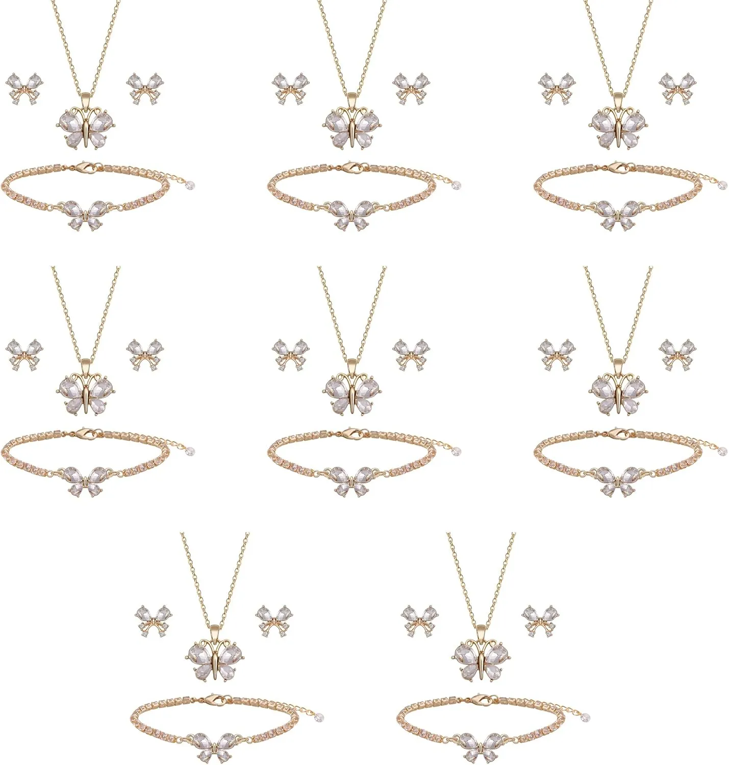 Bridesmaid Jewelry Set for Women 18K Gold & Silver & Rose Gold Plated Butterfly Pendant Necklace Earrings Bracelet Set,Bridesmaid Gift for Wedding/Proposal/Party/Anniversary