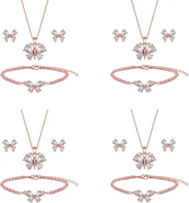 Bridesmaid Jewelry Set for Women 18K Gold & Silver & Rose Gold Plated Butterfly Pendant Necklace Earrings Bracelet Set,Bridesmaid Gift for Wedding/Proposal/Party/Anniversary