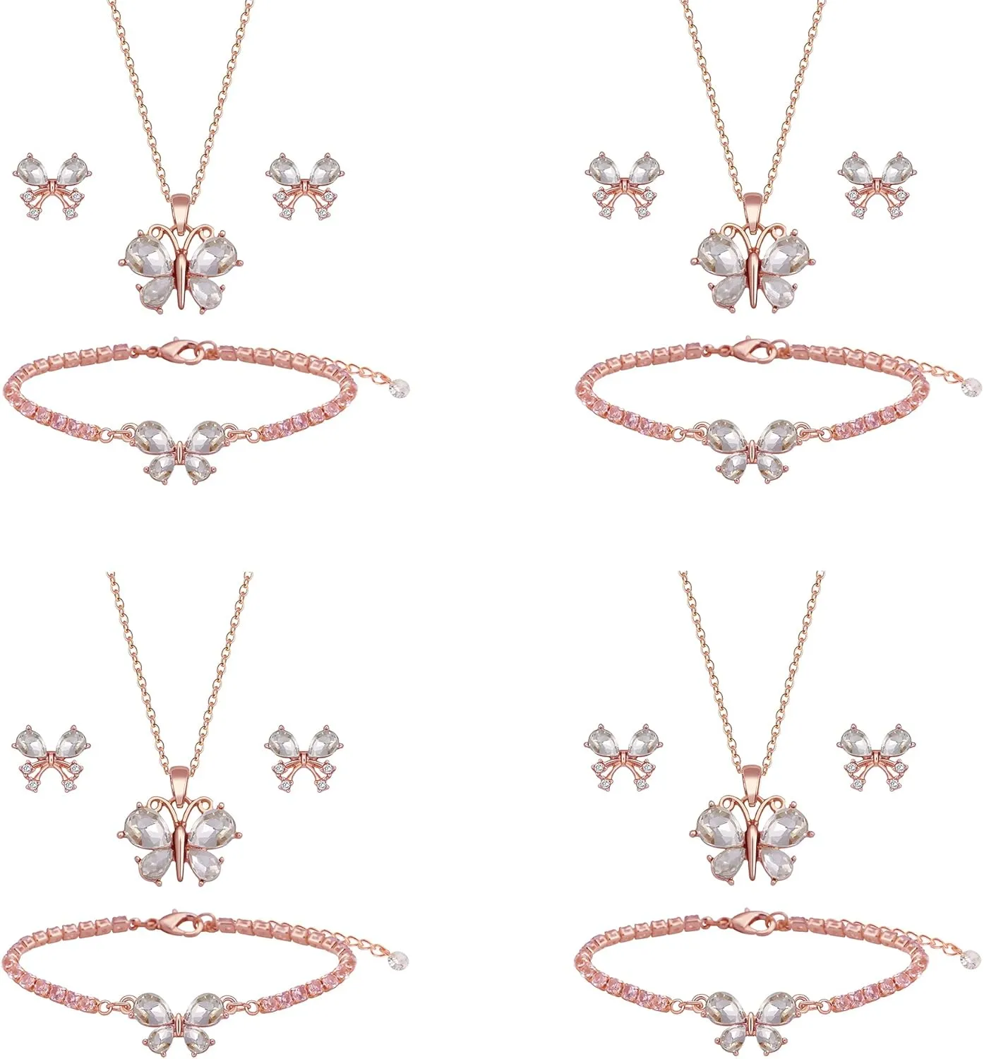 Bridesmaid Jewelry Set for Women 18K Gold & Silver & Rose Gold Plated Butterfly Pendant Necklace Earrings Bracelet Set,Bridesmaid Gift for Wedding/Proposal/Party/Anniversary