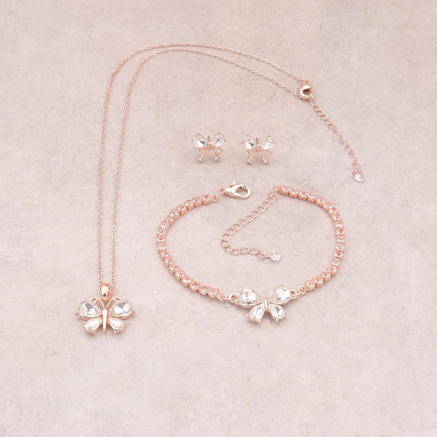 Bridesmaid Jewelry Set for Women 18K Gold & Silver & Rose Gold Plated Butterfly Pendant Necklace Earrings Bracelet Set,Bridesmaid Gift for Wedding/Proposal/Party/Anniversary