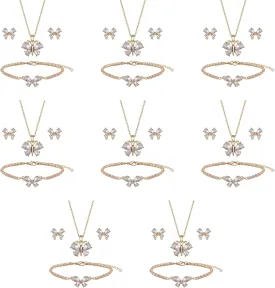 Bridesmaid Jewelry Set for Women 18K Gold & Silver & Rose Gold Plated Butterfly Pendant Necklace Earrings Bracelet Set,Bridesmaid Gift for Wedding/Proposal/Party/Anniversary