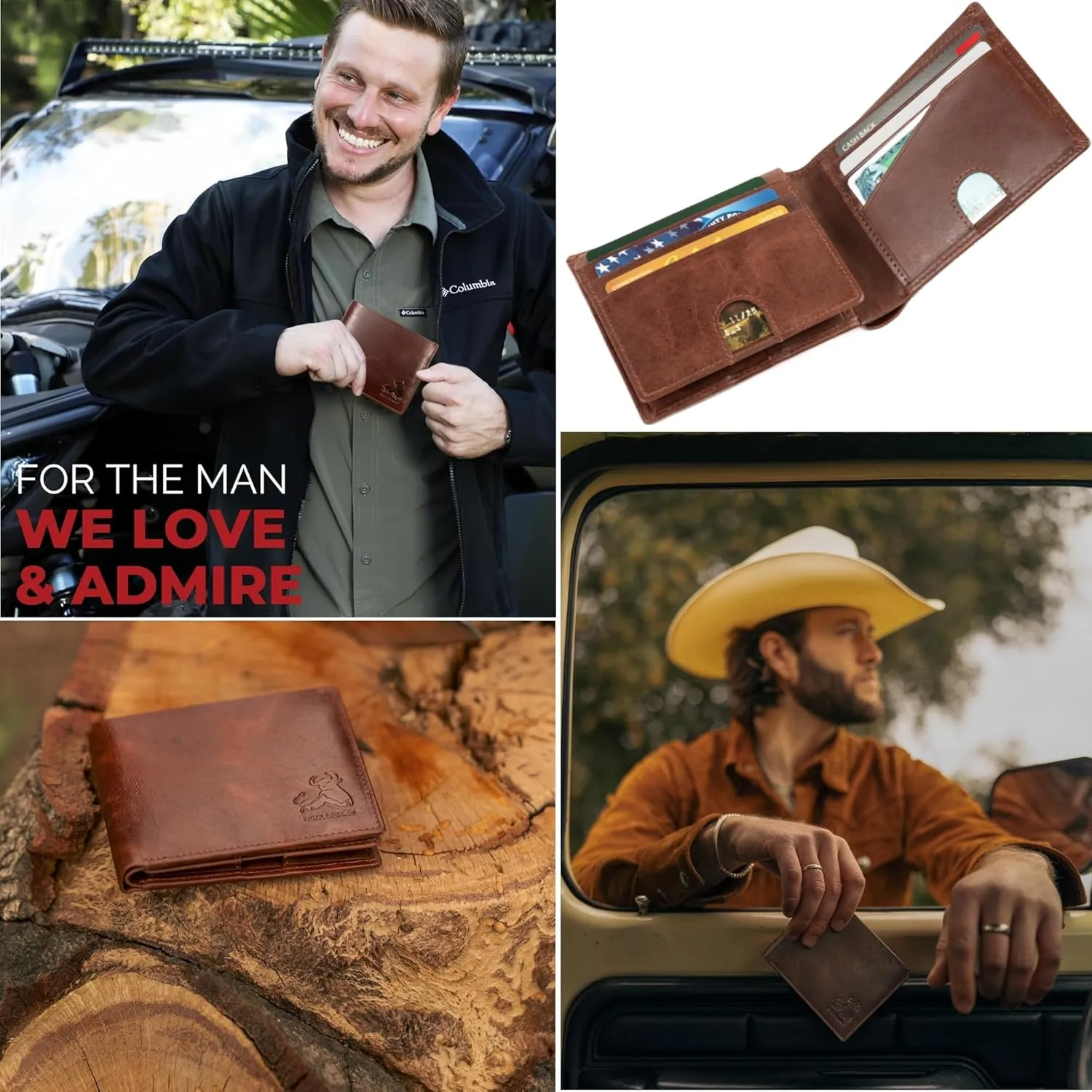 BULL GUARD Mens RFID Blocking Bifold Wallet Soft Genuine Leather Brown Western | Secure and Durable Extra Capacity Billfold with 11 Credit Cards, Flip Up ID