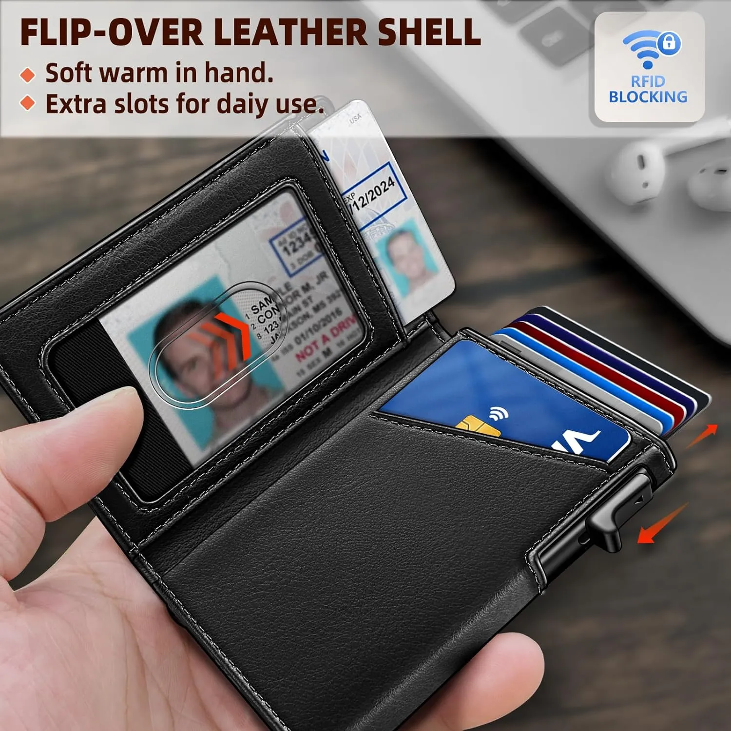 BULLIANT Money Clip Wallet,Mens Gift Slim Wallet Credit Card Holder Airtag&Standard Use 9Cards-Metal Case in Magnetic Flip Shell