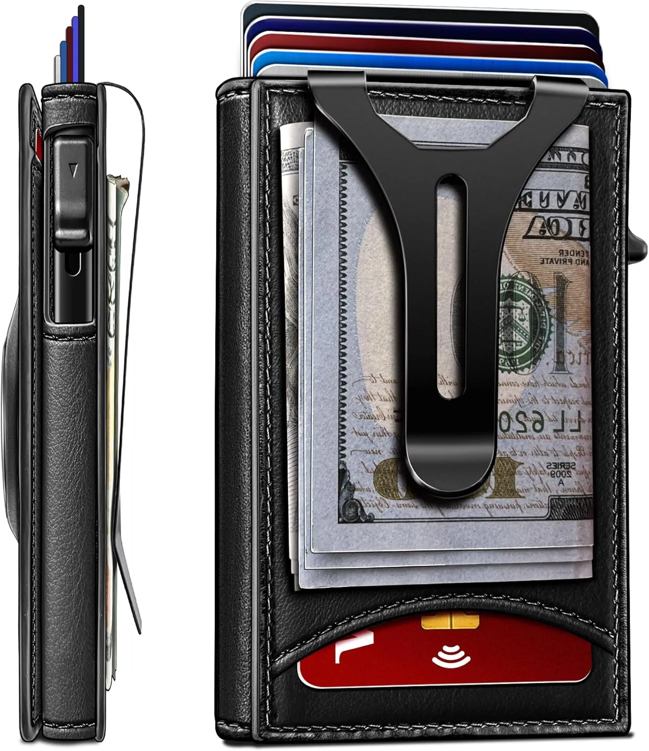 BULLIANT Money Clip Wallet,Mens Gift Slim Wallet Credit Card Holder Airtag&Standard Use 9Cards-Metal Case in Magnetic Flip Shell