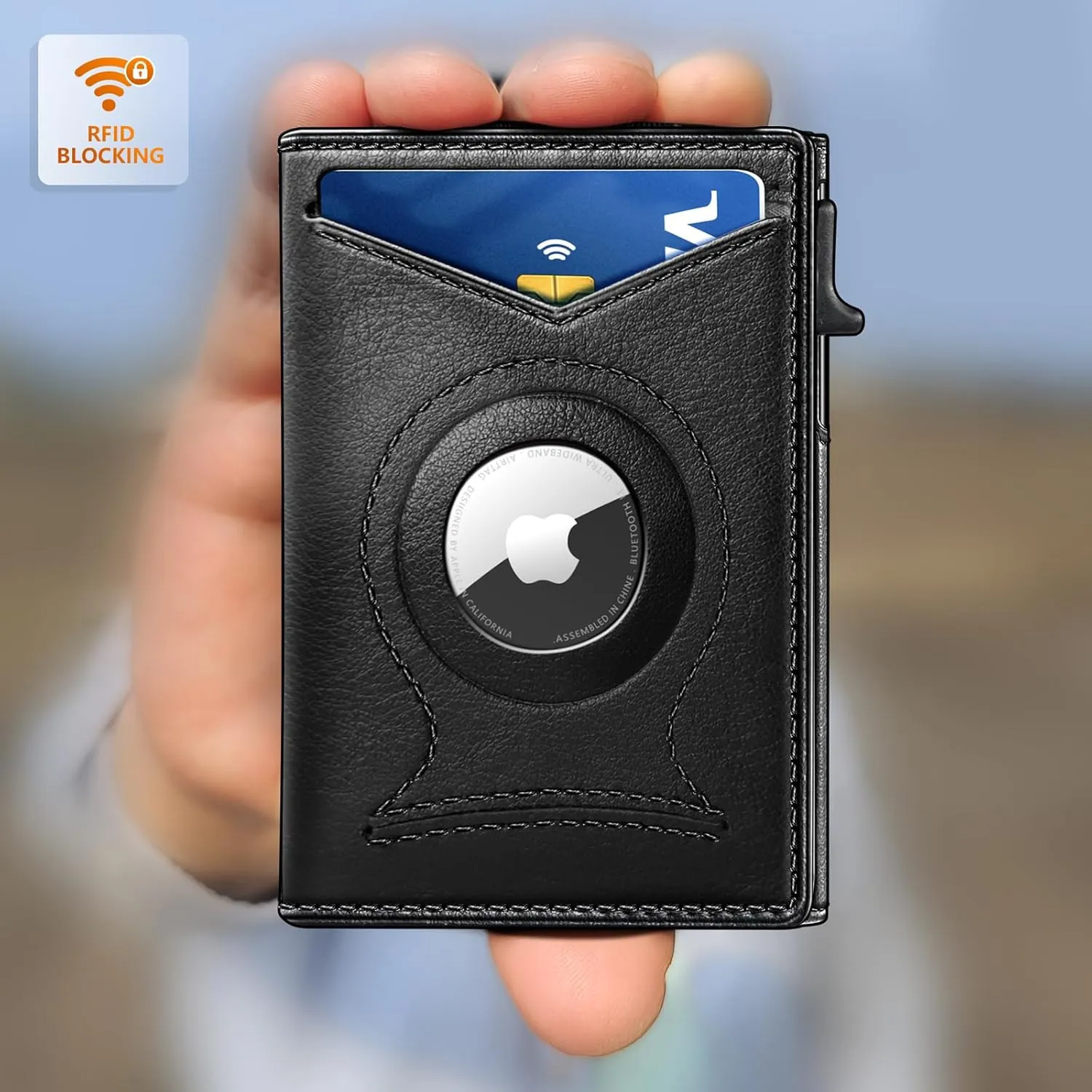 BULLIANT Money Clip Wallet,Mens Gift Slim Wallet Credit Card Holder Airtag&Standard Use 9Cards-Metal Case in Magnetic Flip Shell