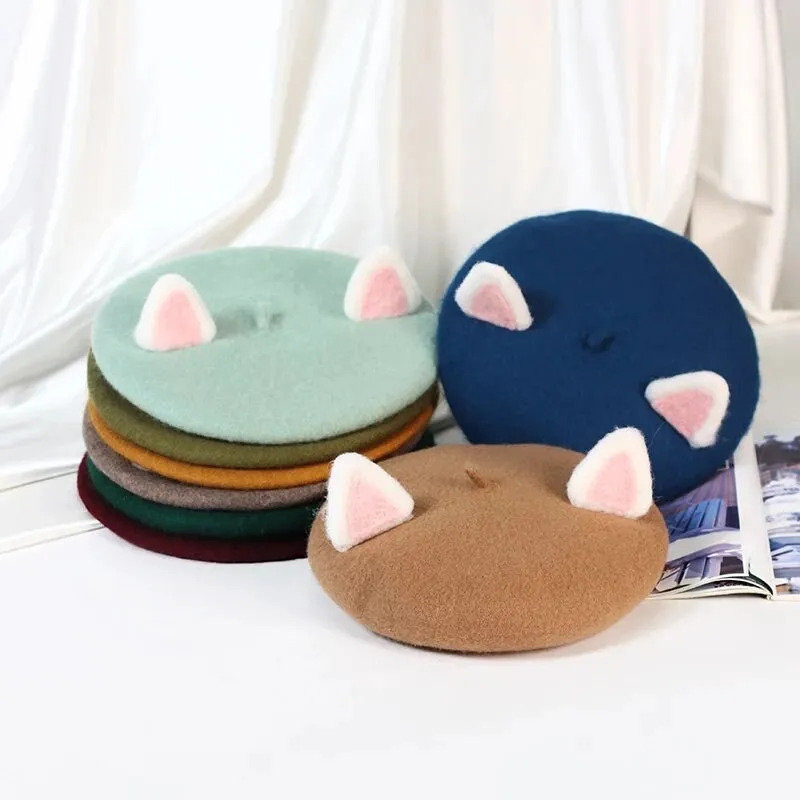 Cat ear Beret High quality wool cute kawaii warm winter hat cap