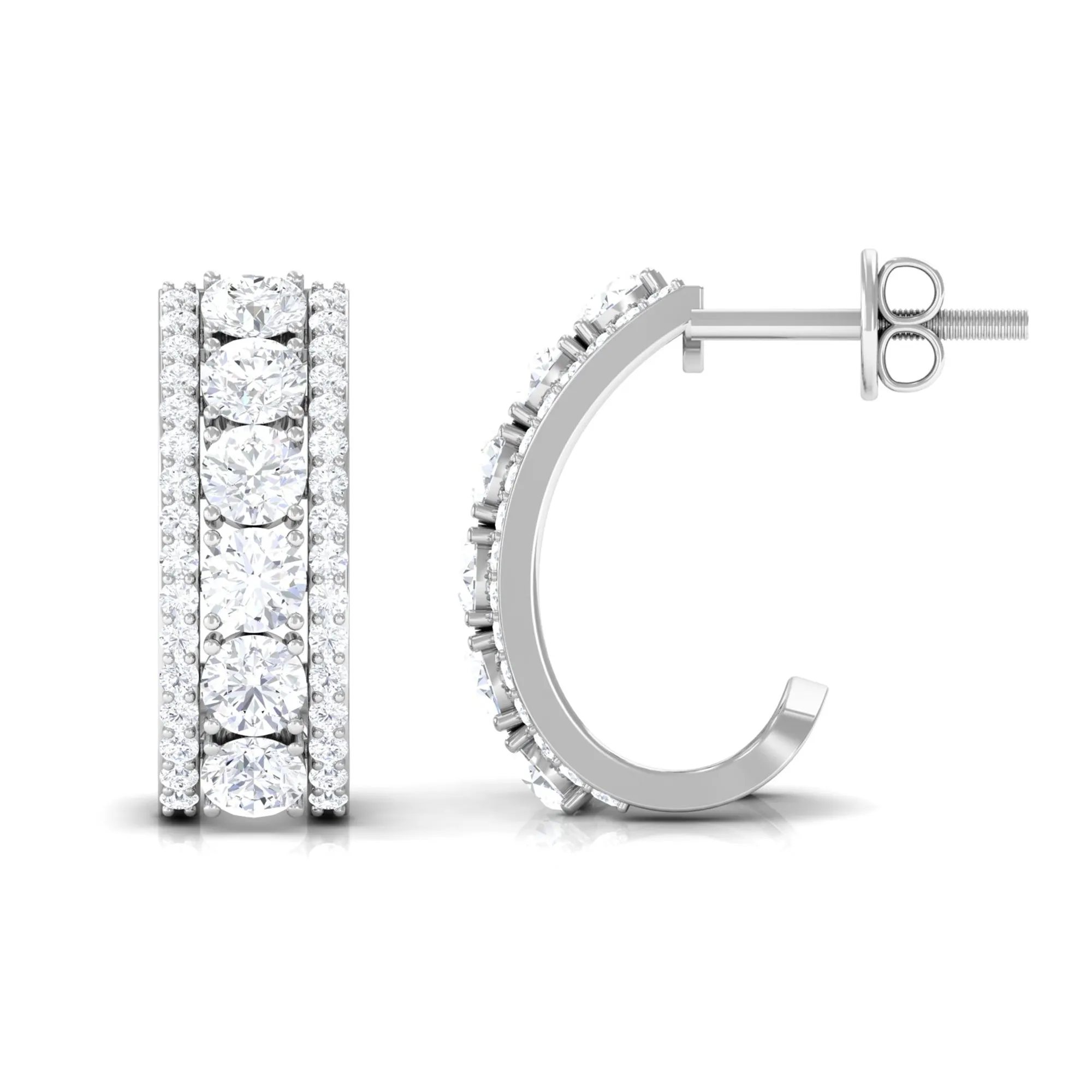 Certified Moissanite Round Designer J Hoop Earrings
