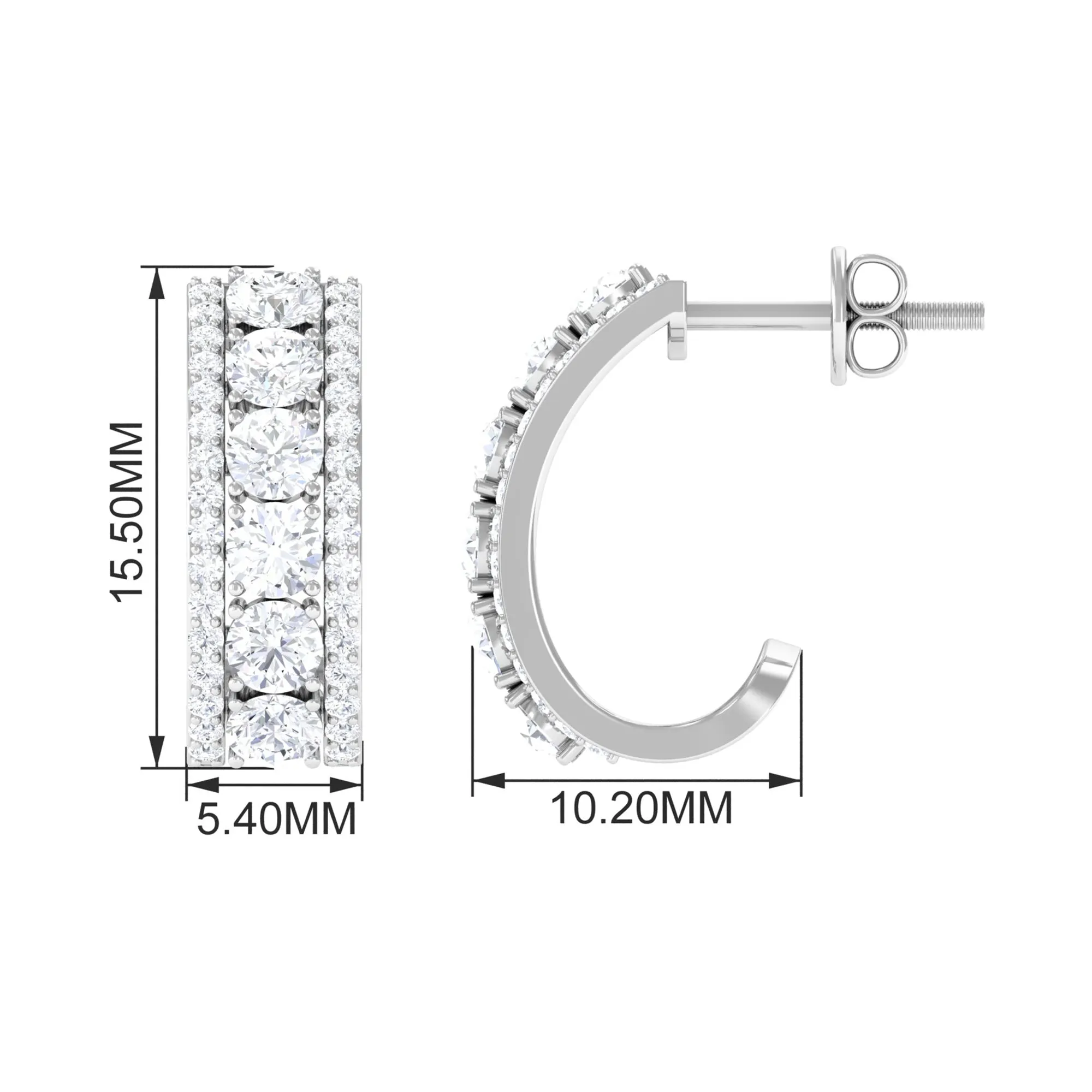 Certified Moissanite Round Designer J Hoop Earrings