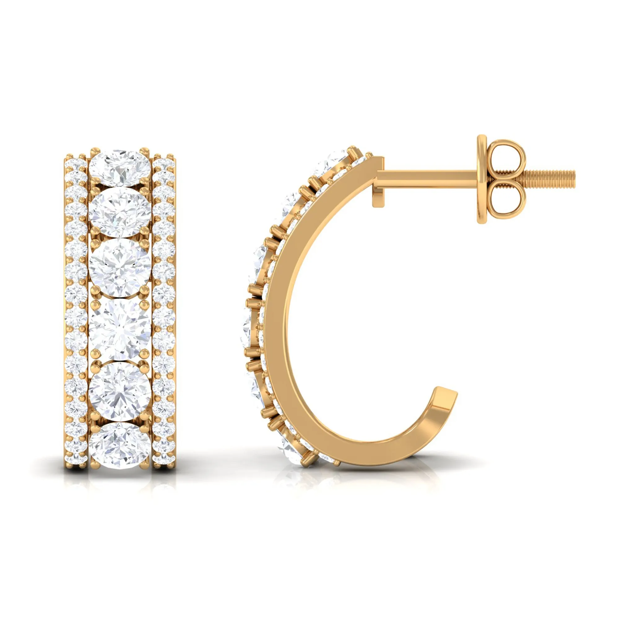 Certified Moissanite Round Designer J Hoop Earrings