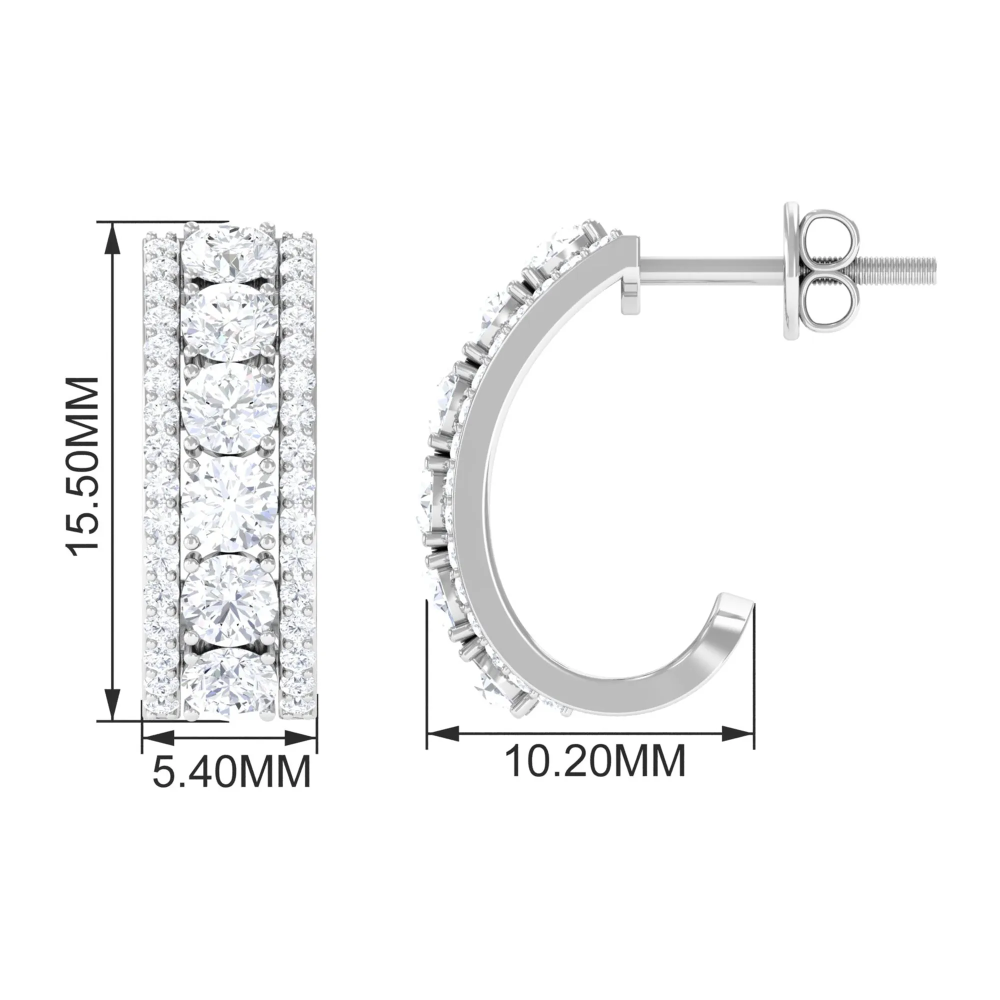 Certified Moissanite Round Designer J Hoop Earrings