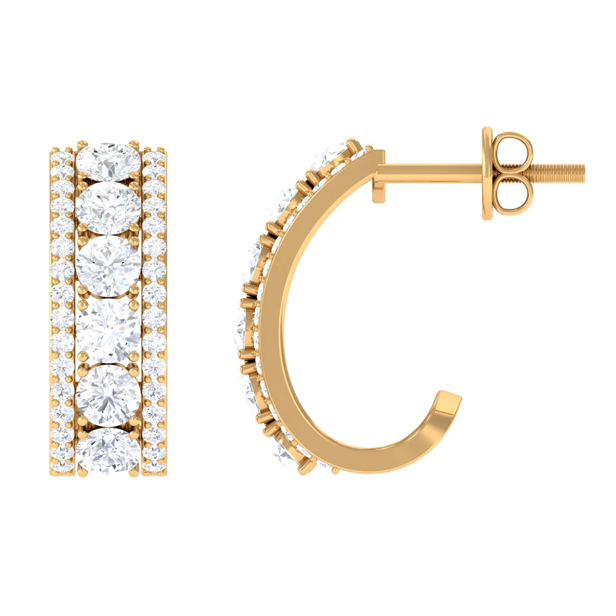 Certified Moissanite Round Designer J Hoop Earrings
