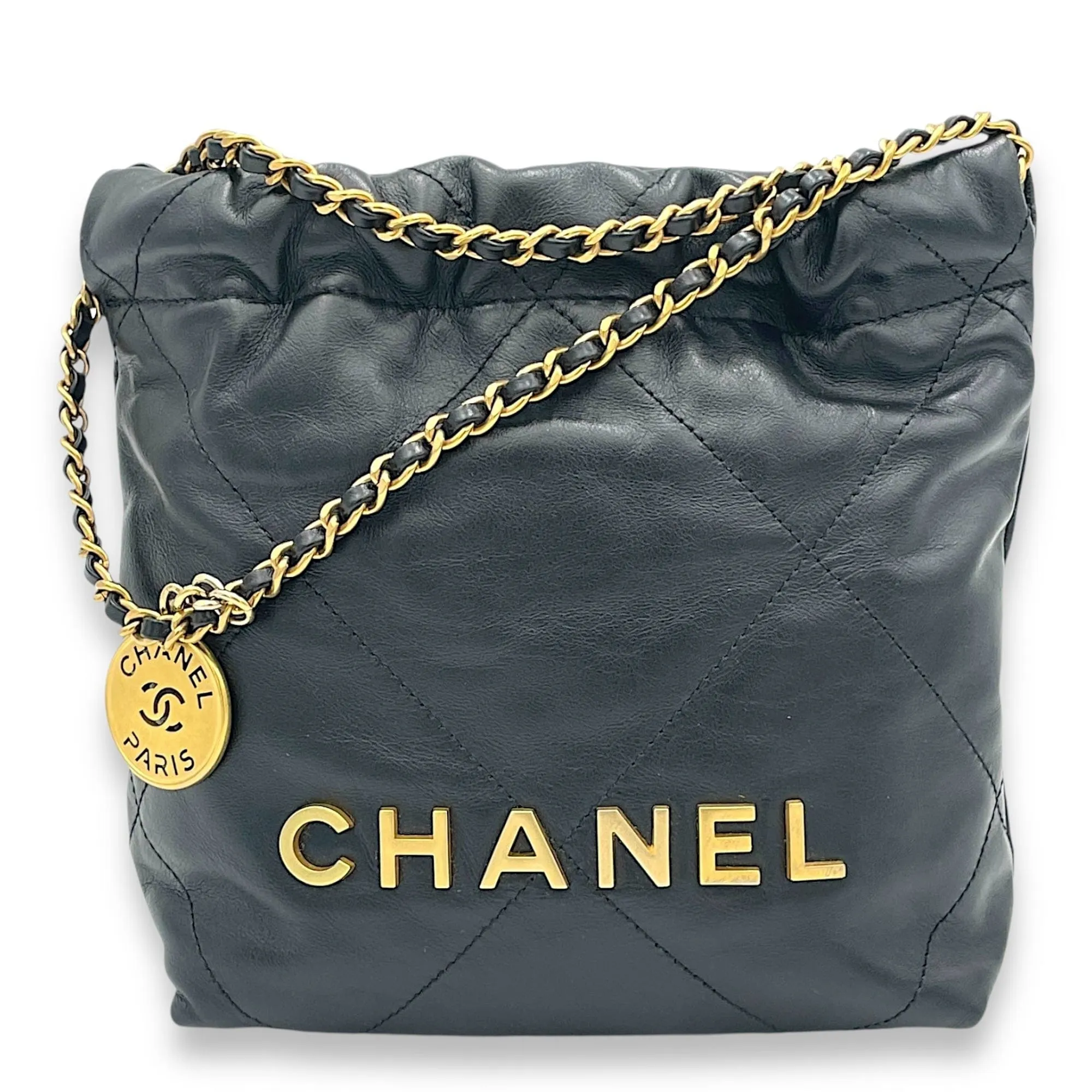 Chanel 22 Mini Black Crossbody Bag in Calfskin, Gold hardware S2409-001249DT