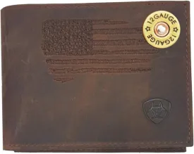 Custom 12 Gauge Shotgun ARIAT Faded Flag Bifold Leather Wallet