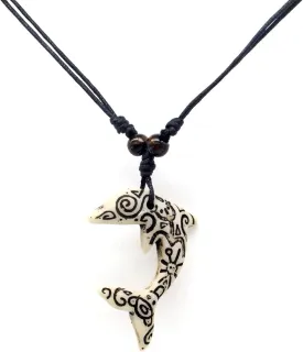 Cute Dolphin Charm Pendant Necklace for Men Women,Adjustable Black Rope Cord Necklace
