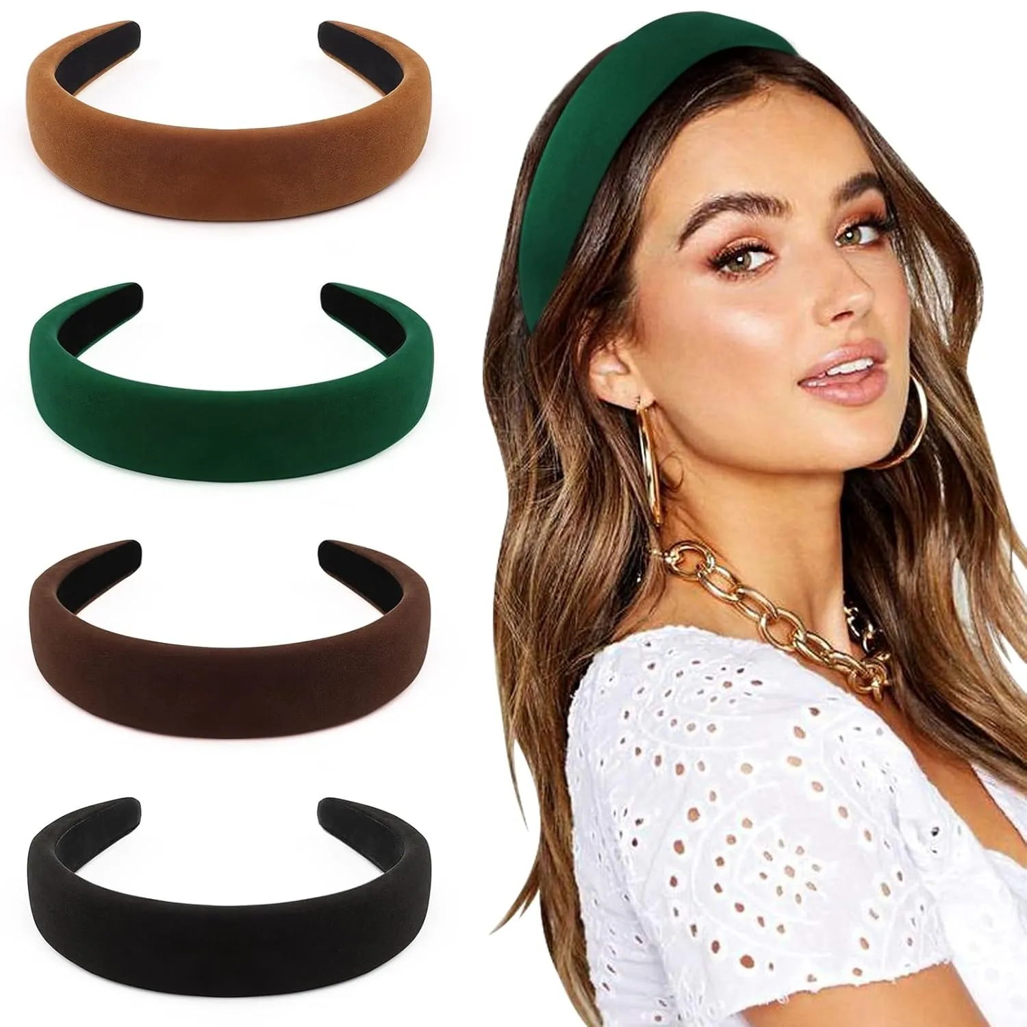 DRESHOW 4 Pcs Velvet Wide Headbands for Women Girls Turban Vintage Boho Head Bands Fashion Non Slip Head Wraps Hoop Hair Accessories
