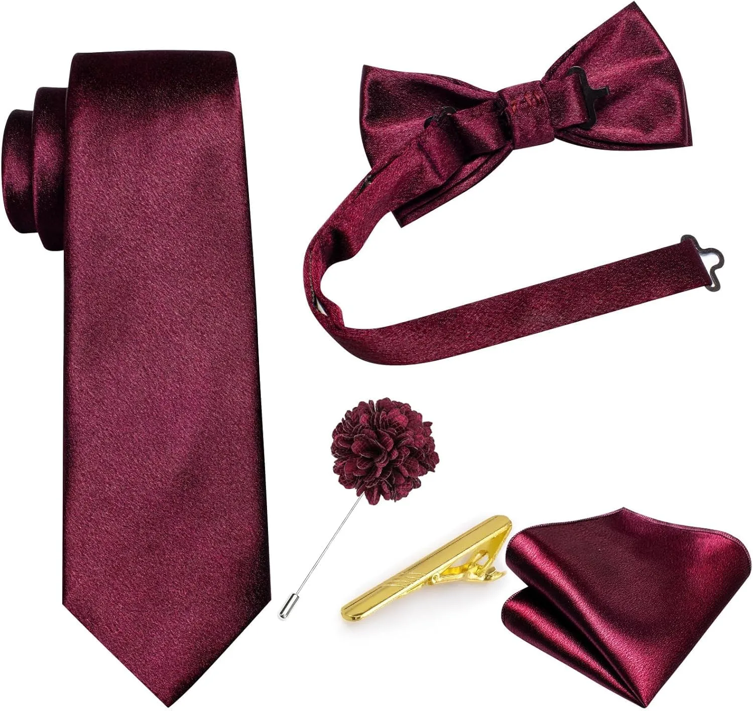 Dubulle Mens Satin Vest and Tie Solid Suit Waistcoat and Pre-tied Bowtie Set for Men Lapel Pin Wedding Party