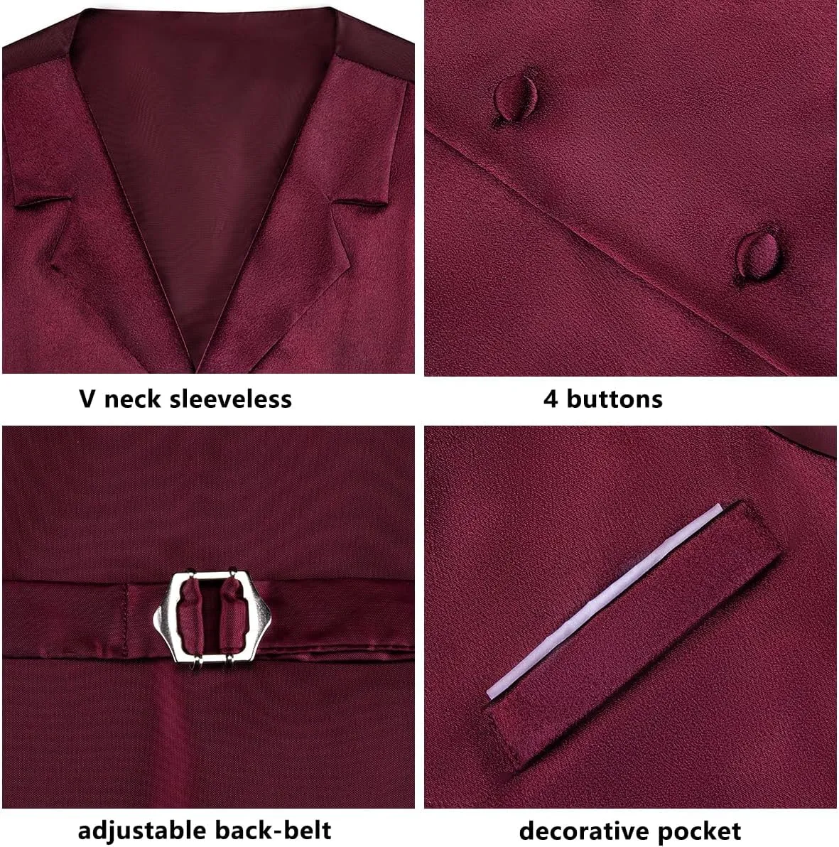 Dubulle Mens Satin Vest and Tie Solid Suit Waistcoat and Pre-tied Bowtie Set for Men Lapel Pin Wedding Party