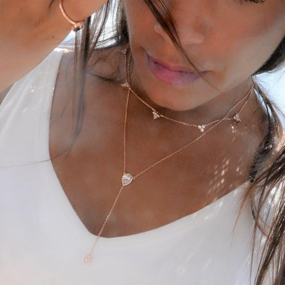 espere CZ Pear Drop Lariat Necklace 16" with 2.75" Y Drop Adjustable, 3 Colors Available