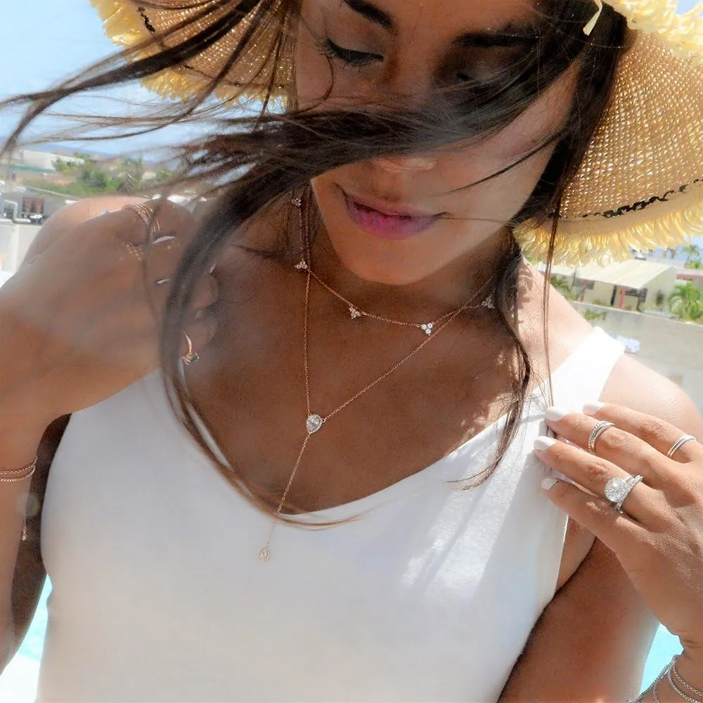espere CZ Pear Drop Lariat Necklace 16" with 2.75" Y Drop Adjustable, 3 Colors Available
