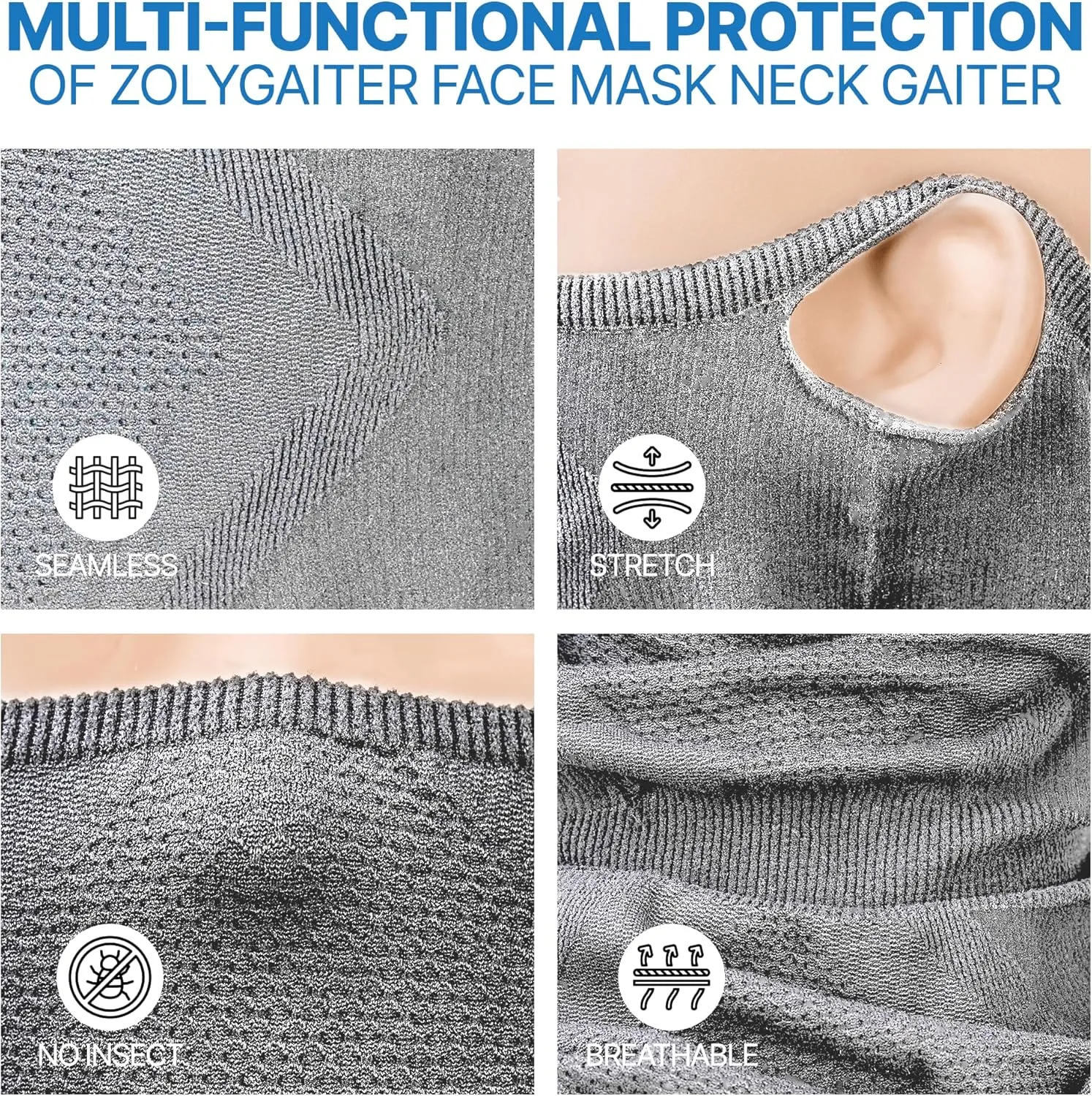 Face Neck Gaiter Balaclava Mask Running Wrap for Men Women | Seamless Seasonless UV Sun Protection |