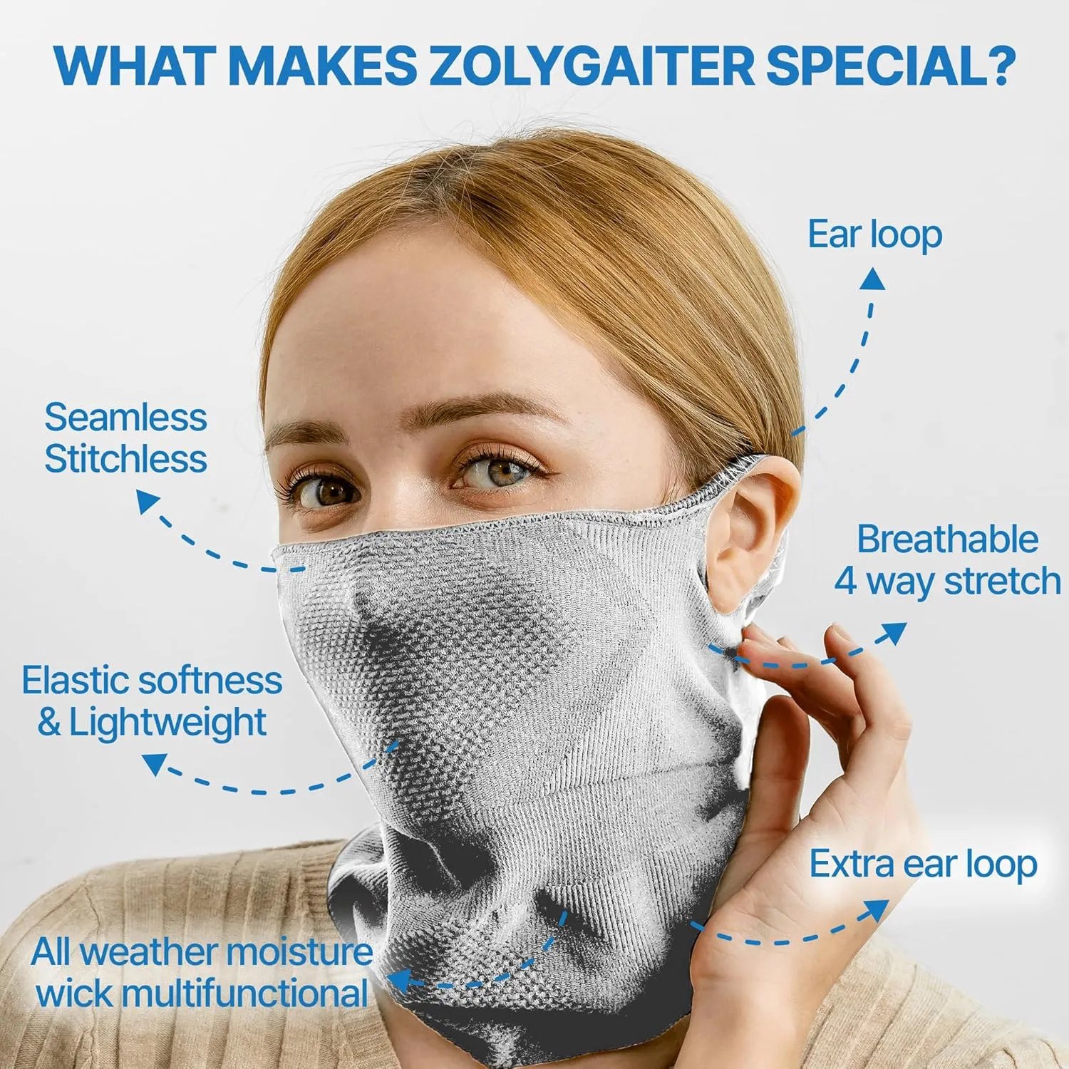 Face Neck Gaiter Balaclava Mask Running Wrap for Men Women | Seamless Seasonless UV Sun Protection |