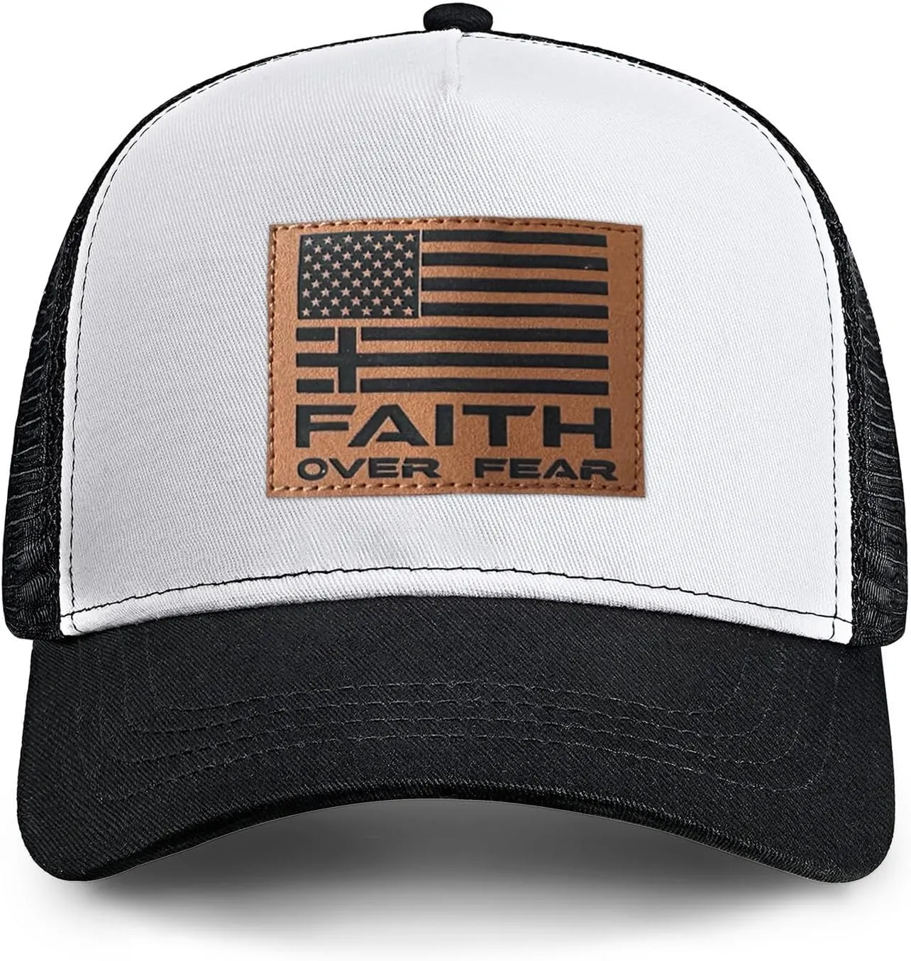 Faith Over Fear Hat with Leather Baseball Cap for Men Boy Gifts for Dad Cross Hats Christian Trucker Caps