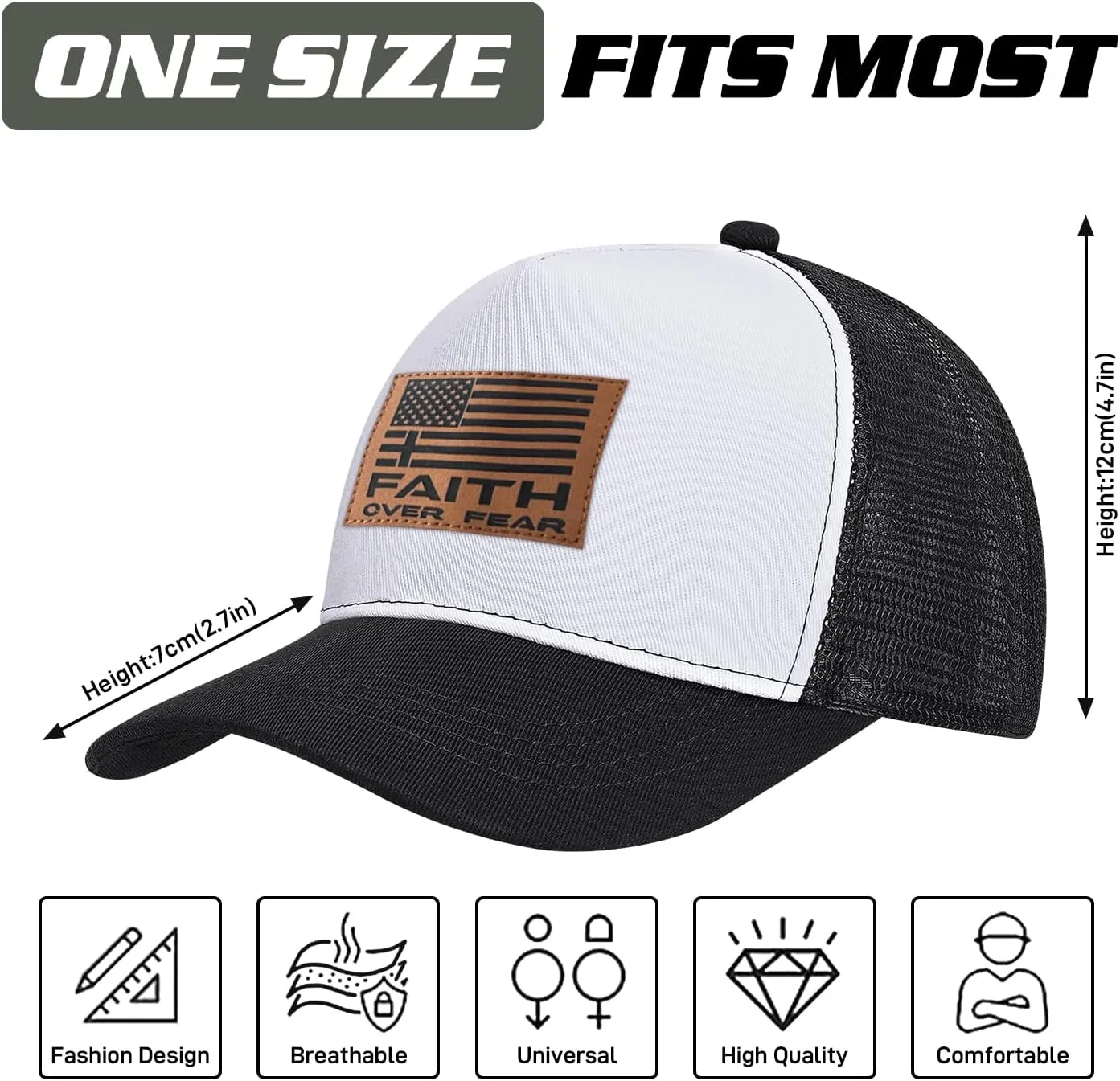 Faith Over Fear Hat with Leather Baseball Cap for Men Boy Gifts for Dad Cross Hats Christian Trucker Caps