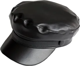Faux Leather Newsboy Hat for Women Vintage Classic Costume Beret Cap for Men Sailor Fiddler Caps