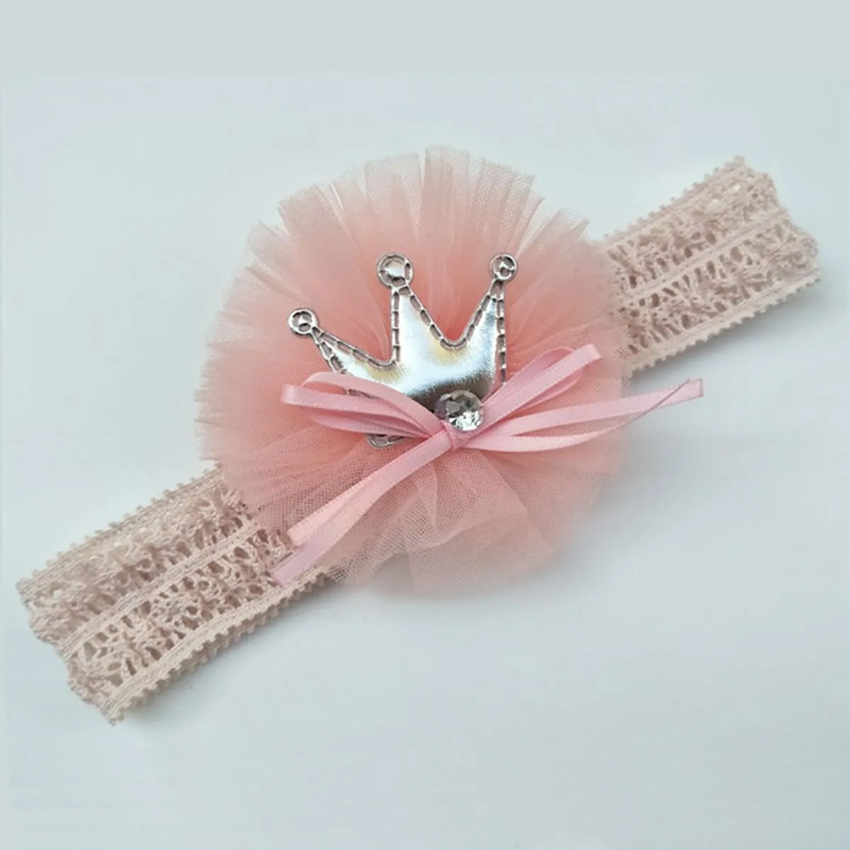 Floral Lace Hair Bow for Baby Girls Soft Stretch Headband for Newborns to Toddlers Baby Shower Birthday Hair Band 0-36 Months (Pink crown, Free)