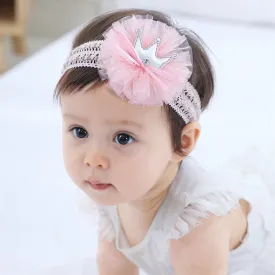 Floral Lace Hair Bow for Baby Girls Soft Stretch Headband for Newborns to Toddlers Baby Shower Birthday Hair Band 0-36 Months (Pink crown, Free)