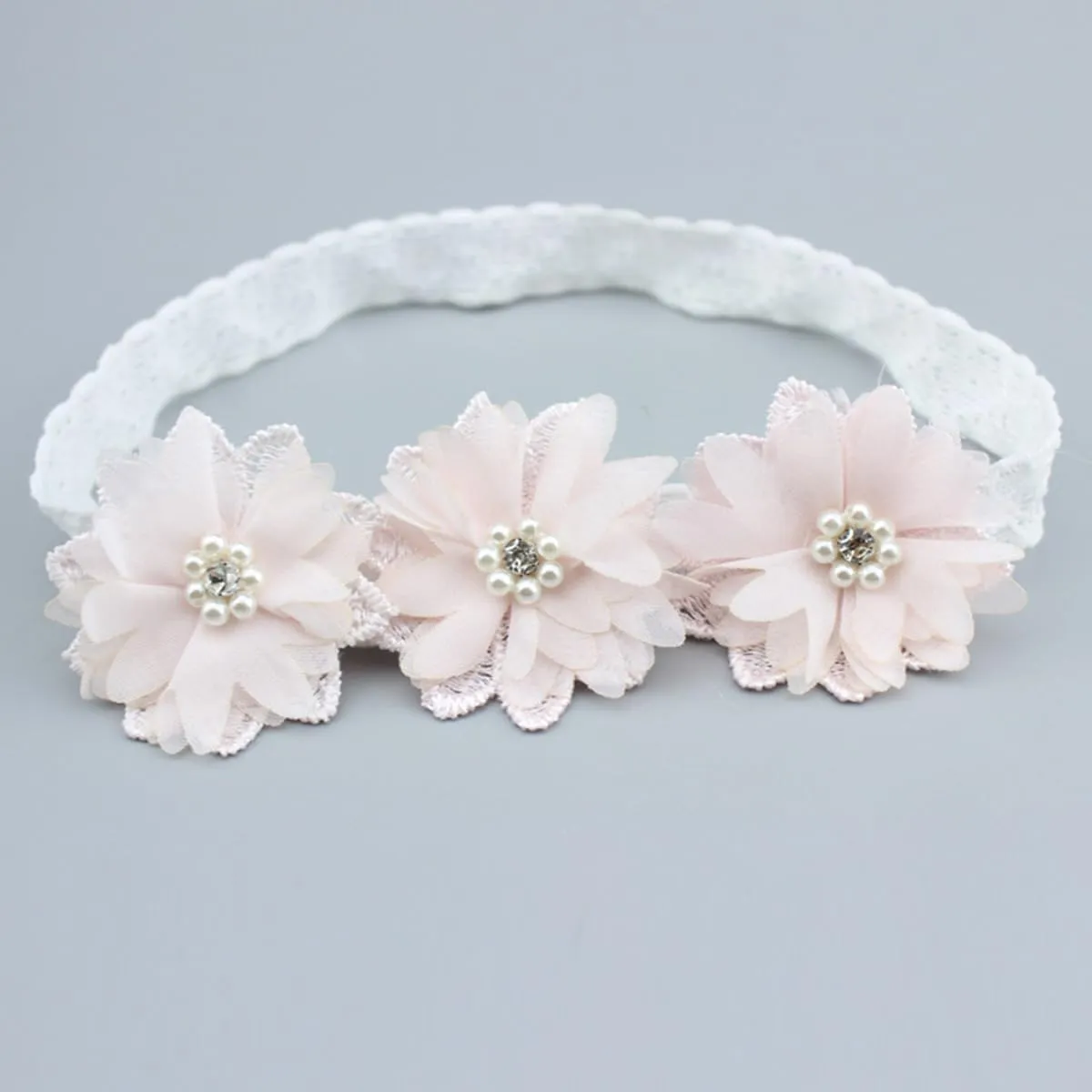 Floral Lace Hair Bow for Baby Girls Soft Stretch Headband for Newborns to Toddlers Baby Shower Birthday Hair Band 0-36 Months (Pink pearl, Free)