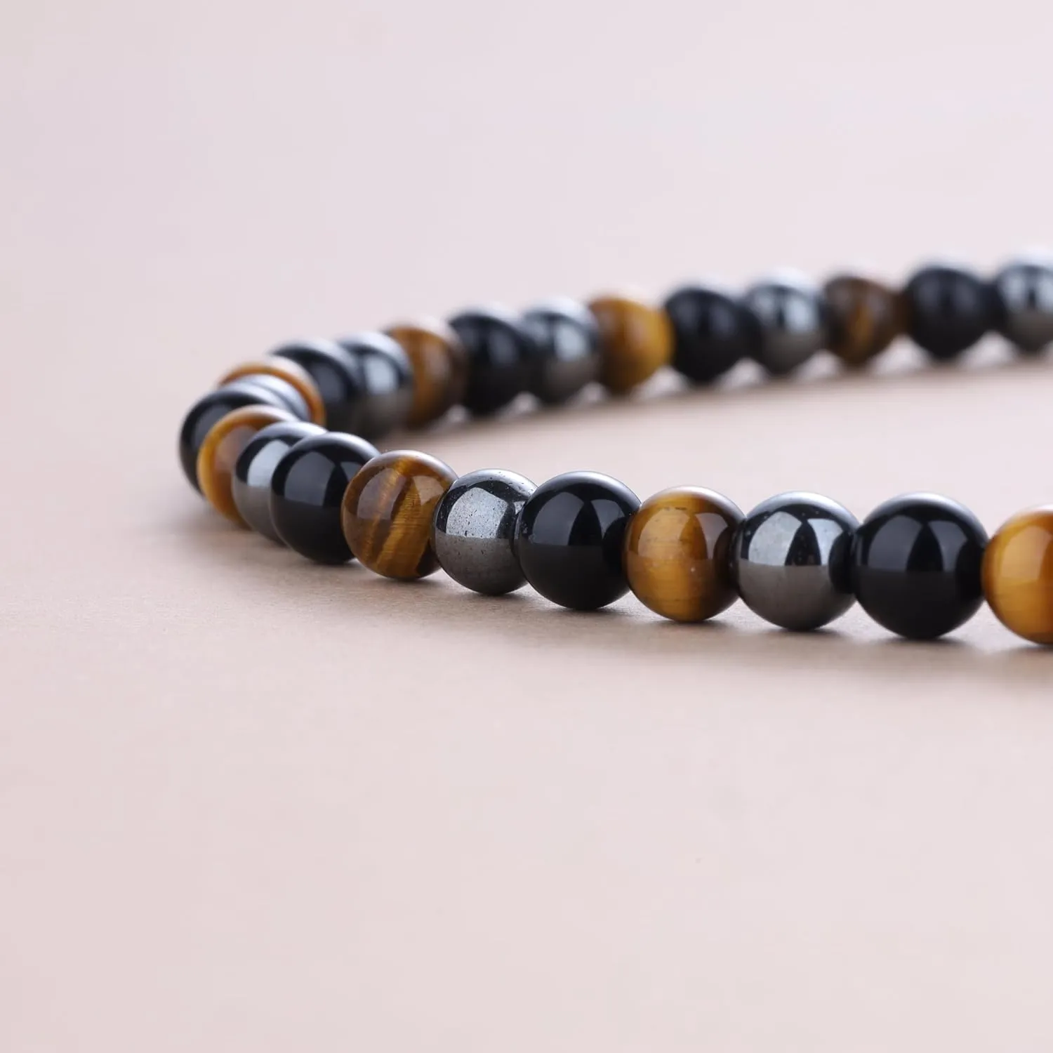 GAVU Triple Protection Beaded Necklace - Men's Life Tree Beaded Hematite Tiger Eye Obsidian Necklace