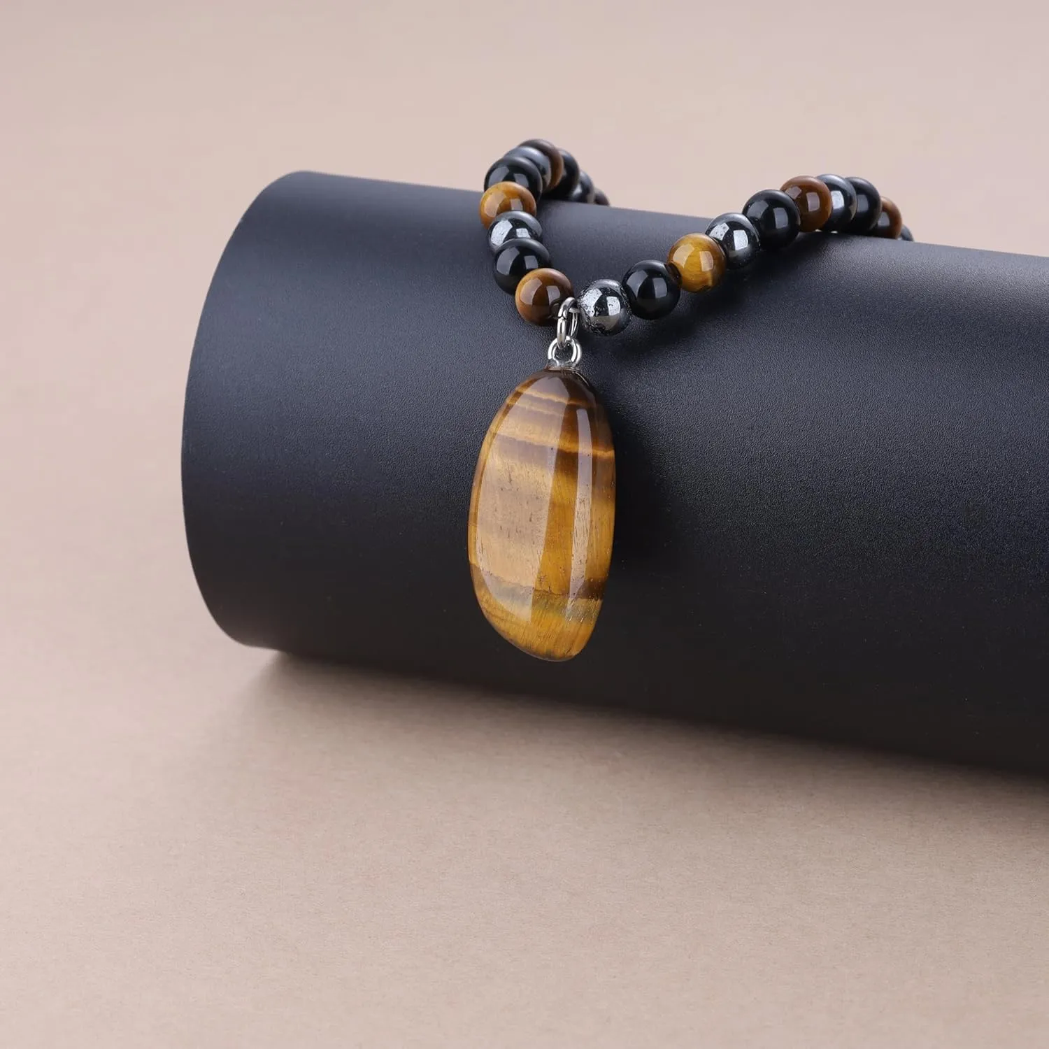 GAVU Triple Protection Beaded Necklace - Men's Life Tree Beaded Hematite Tiger Eye Obsidian Necklace