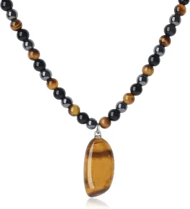 GAVU Triple Protection Beaded Necklace - Men's Life Tree Beaded Hematite Tiger Eye Obsidian Necklace