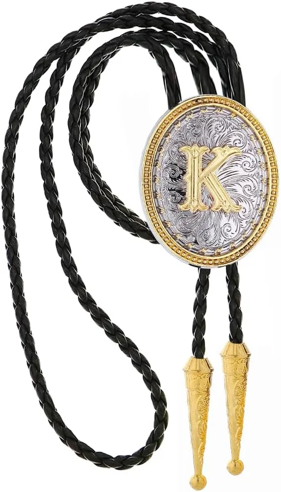 GelConnie Western Ties for Men Gold Bolo Tie Initial Letter A to Z Native American Bola Ties Cowboy Accessories for Men Women