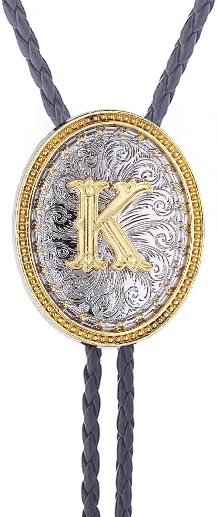 GelConnie Western Ties for Men Gold Bolo Tie Initial Letter A to Z Native American Bola Ties Cowboy Accessories for Men Women