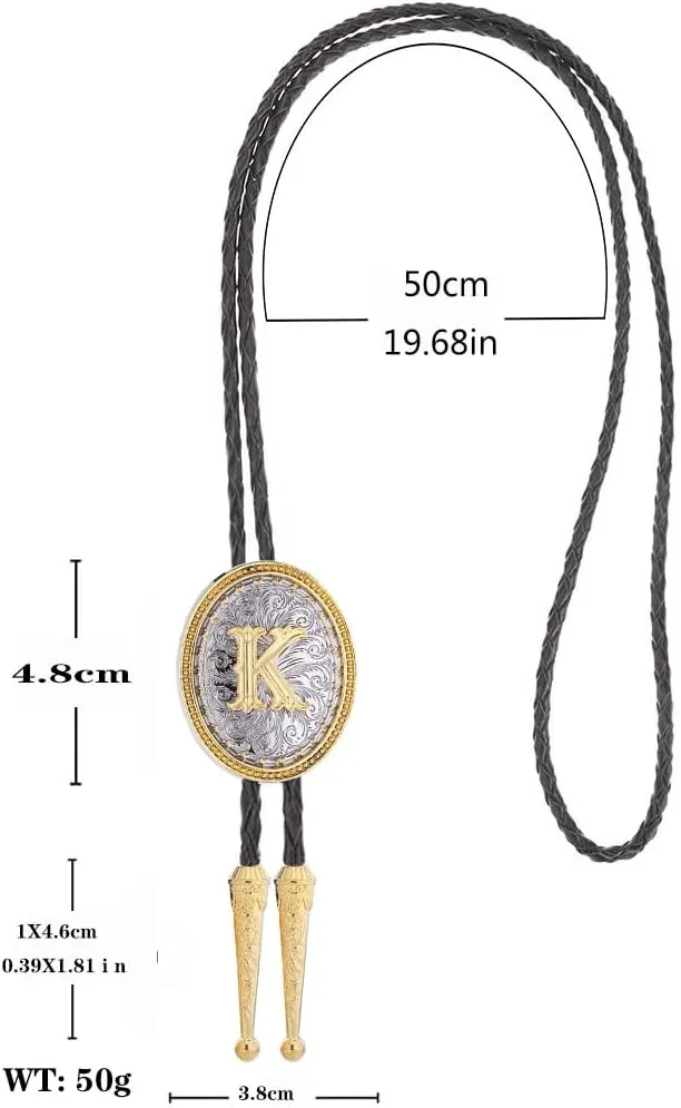 GelConnie Western Ties for Men Gold Bolo Tie Initial Letter A to Z Native American Bola Ties Cowboy Accessories for Men Women