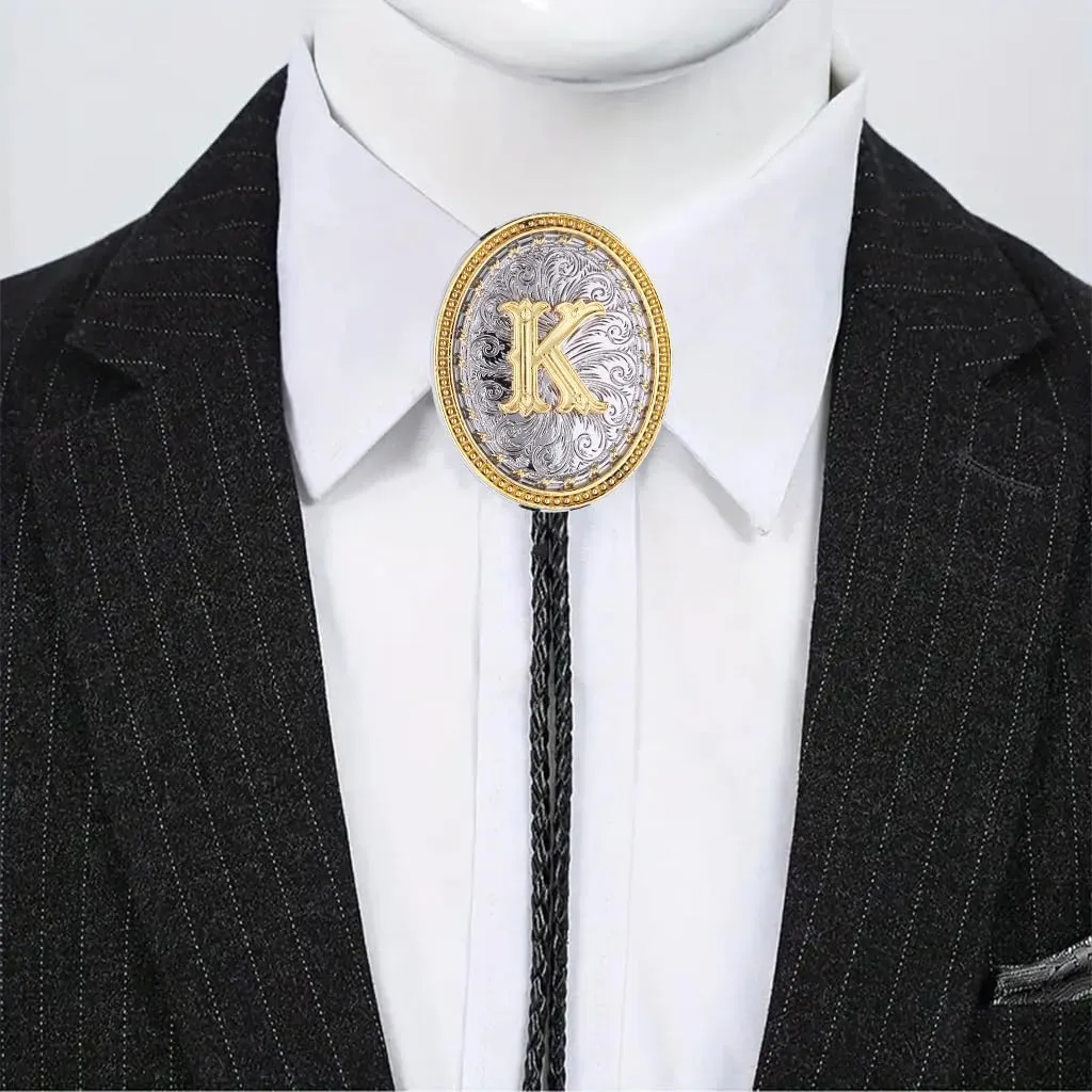 GelConnie Western Ties for Men Gold Bolo Tie Initial Letter A to Z Native American Bola Ties Cowboy Accessories for Men Women