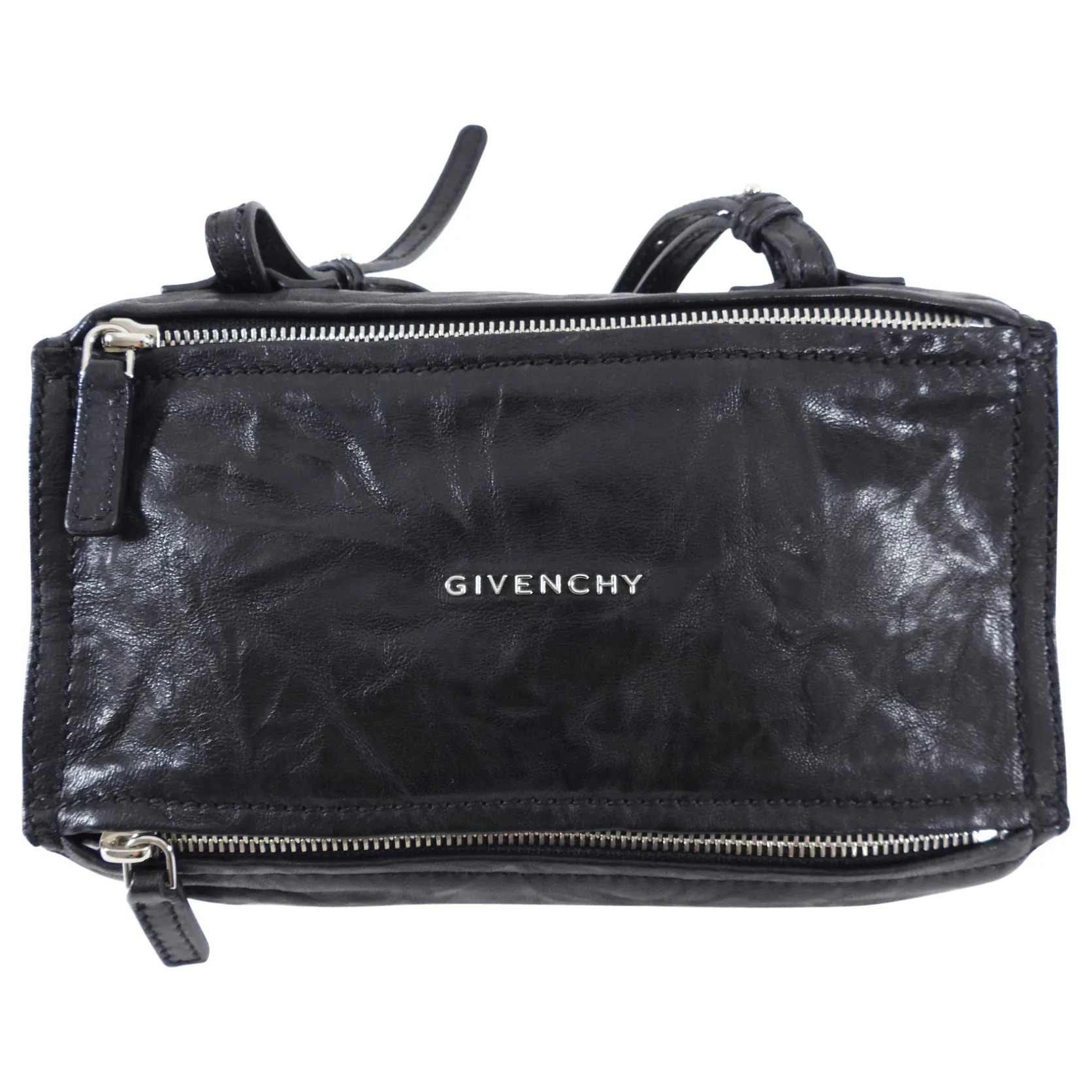 Givenchy Black Aged Pepe Leather Mini Pandora Crossbody Bag