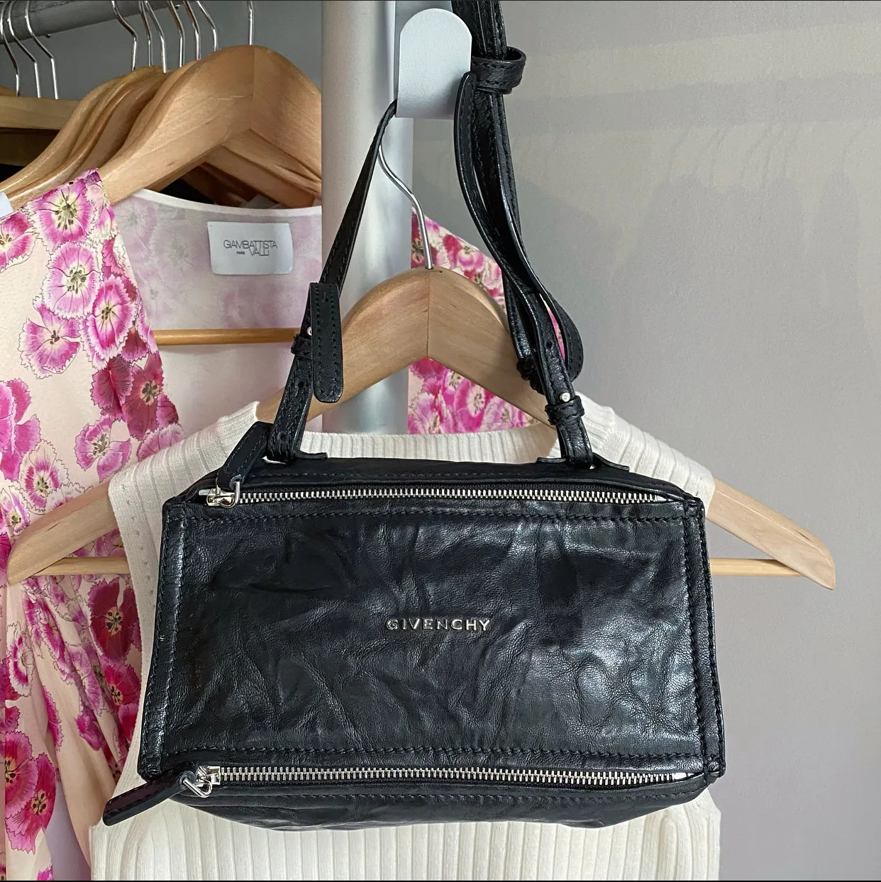 Givenchy Black Aged Pepe Leather Mini Pandora Crossbody Bag