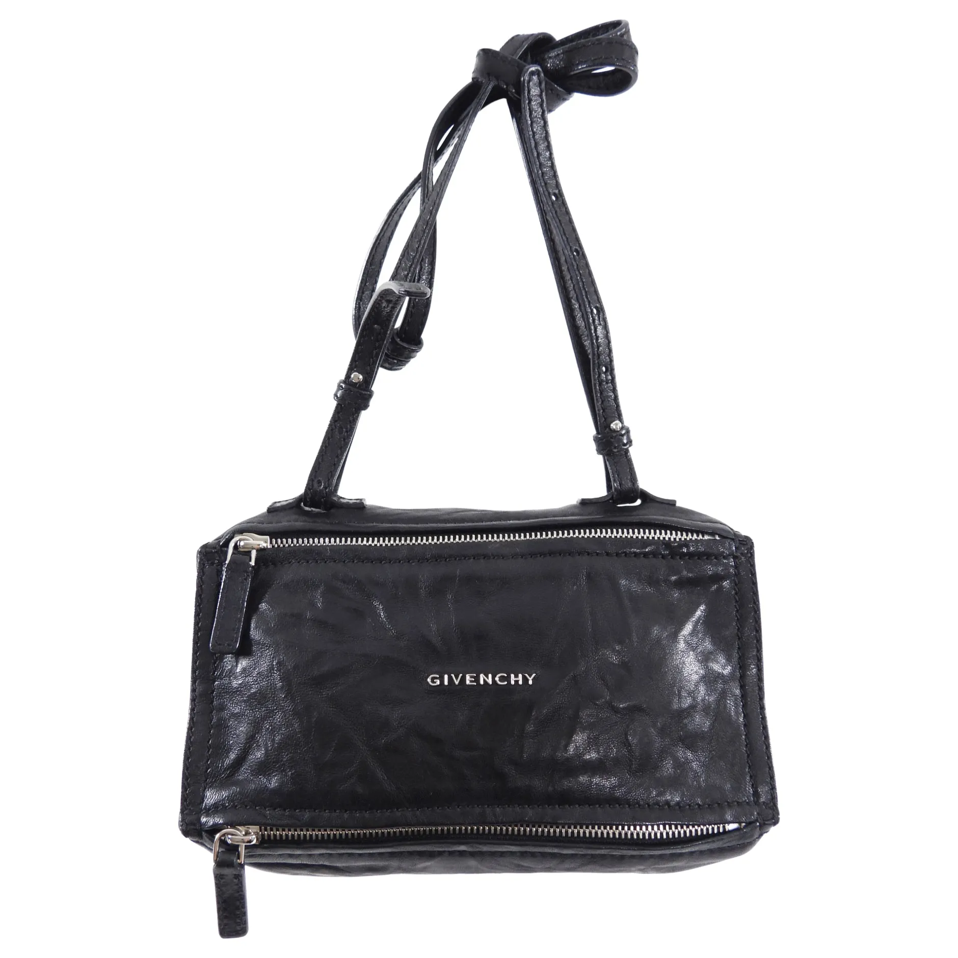 Givenchy Black Aged Pepe Leather Mini Pandora Crossbody Bag
