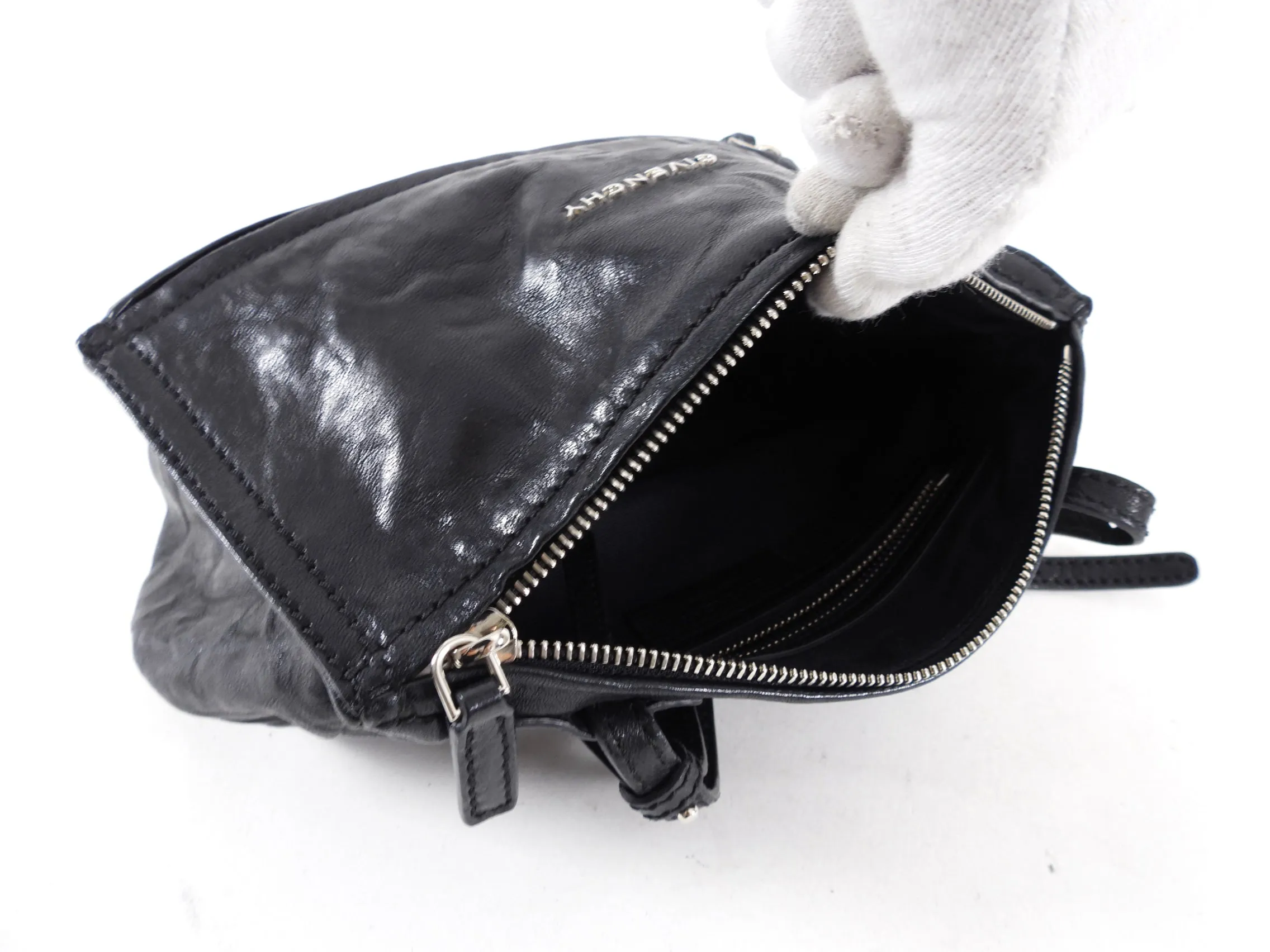 Givenchy Black Aged Pepe Leather Mini Pandora Crossbody Bag