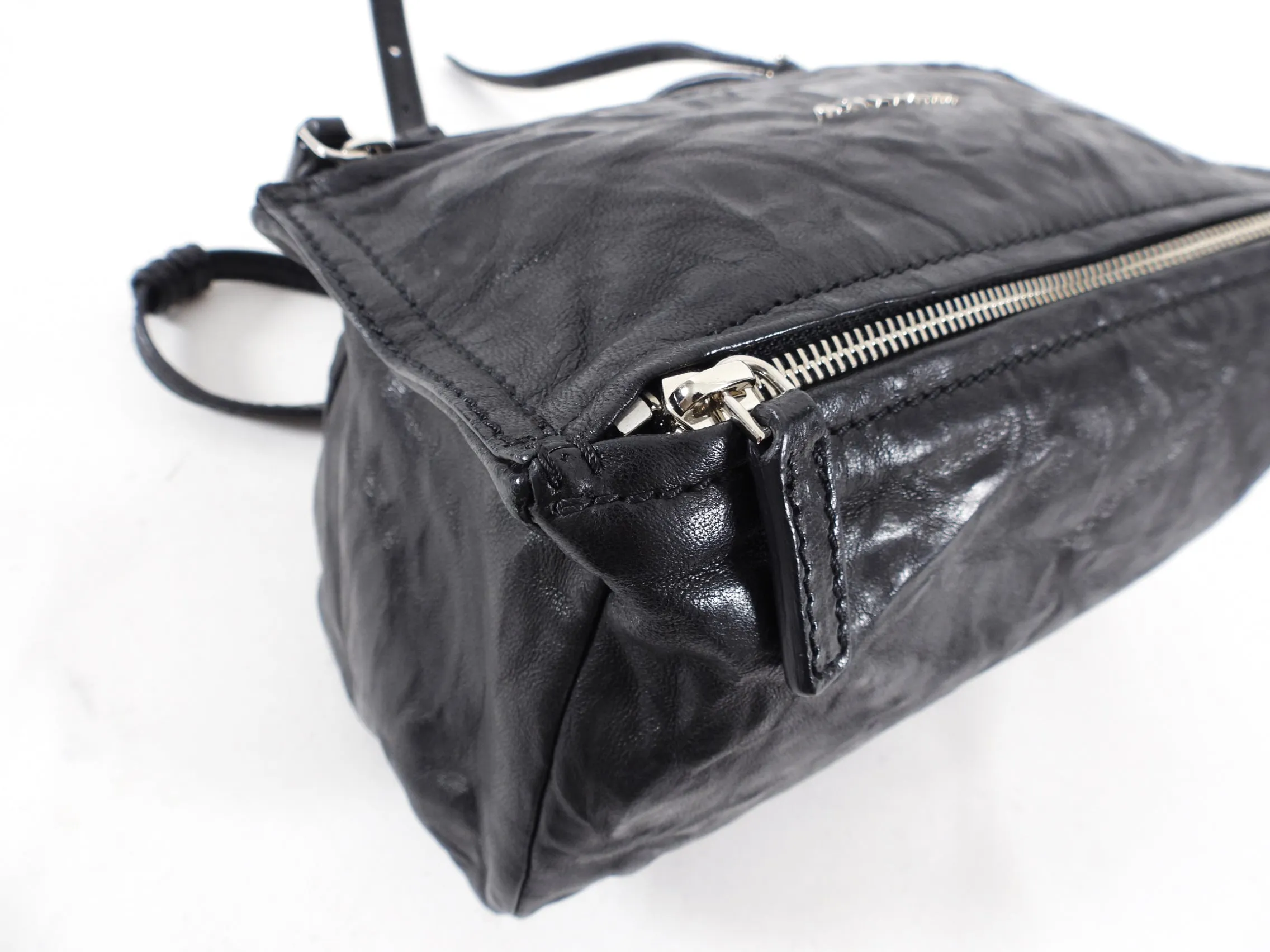 Givenchy Black Aged Pepe Leather Mini Pandora Crossbody Bag