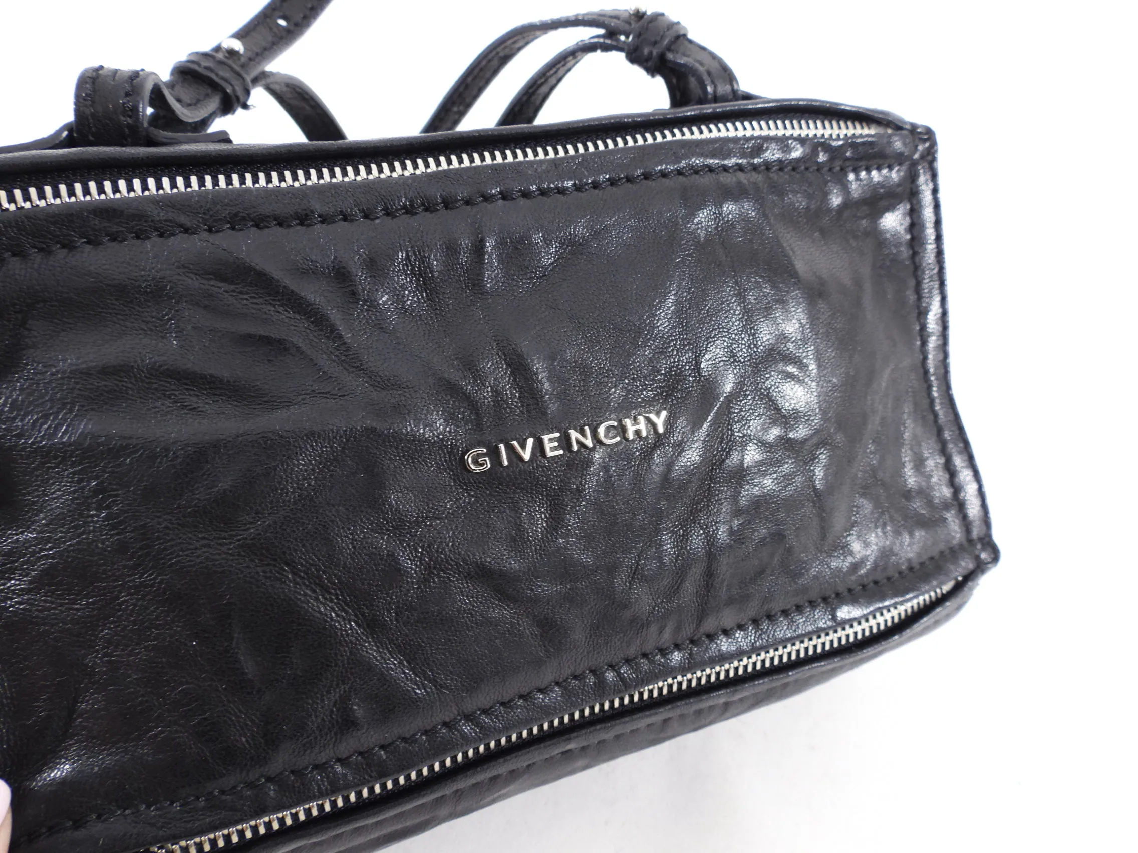 Givenchy Black Aged Pepe Leather Mini Pandora Crossbody Bag