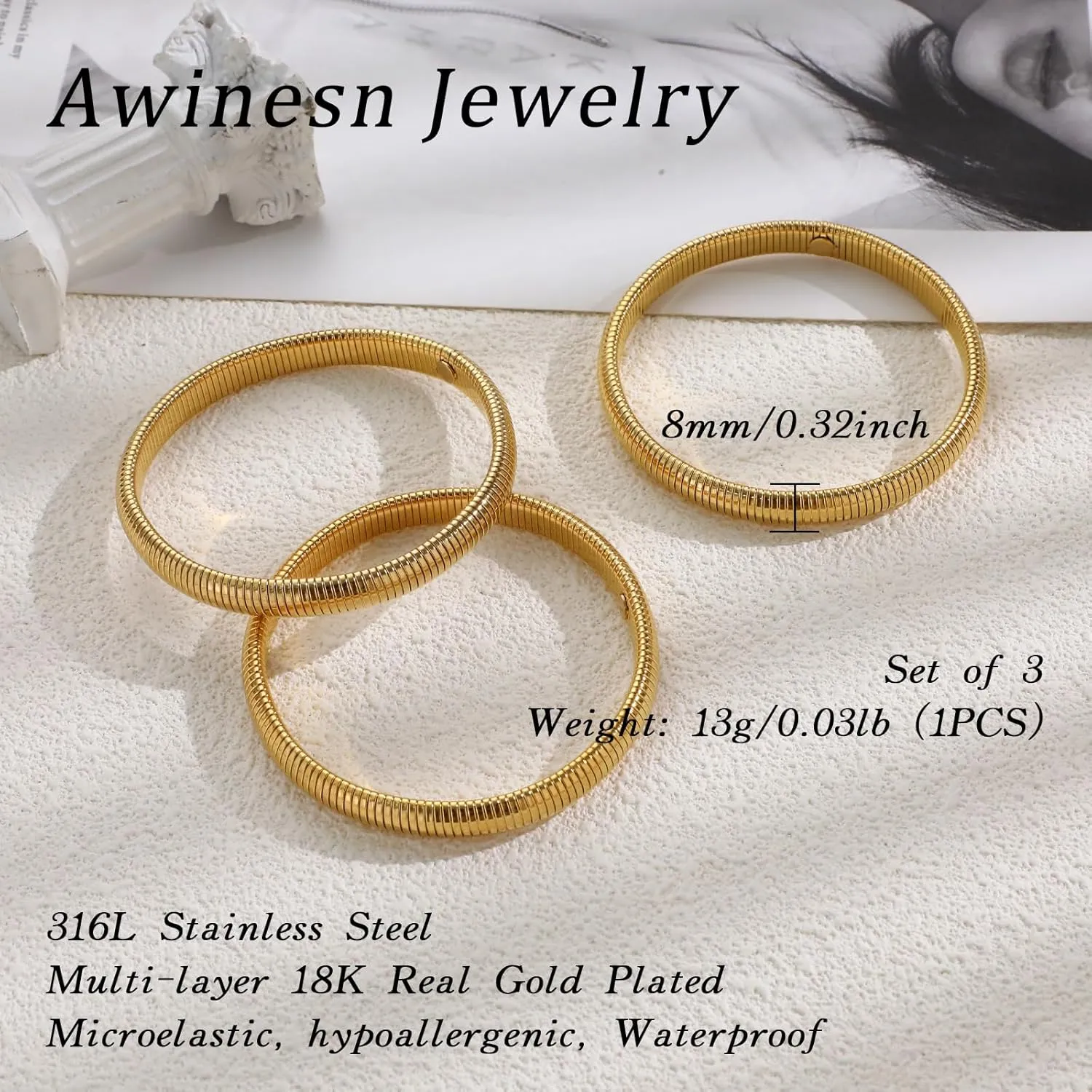 Gold Bracelets for Women, Gold Bangles for Women Chunky Bangle Bracelets for Women Bracelets Stack Tarnish Free Gold Jewelry Set of 3 for Women Accessories for Her Gifts